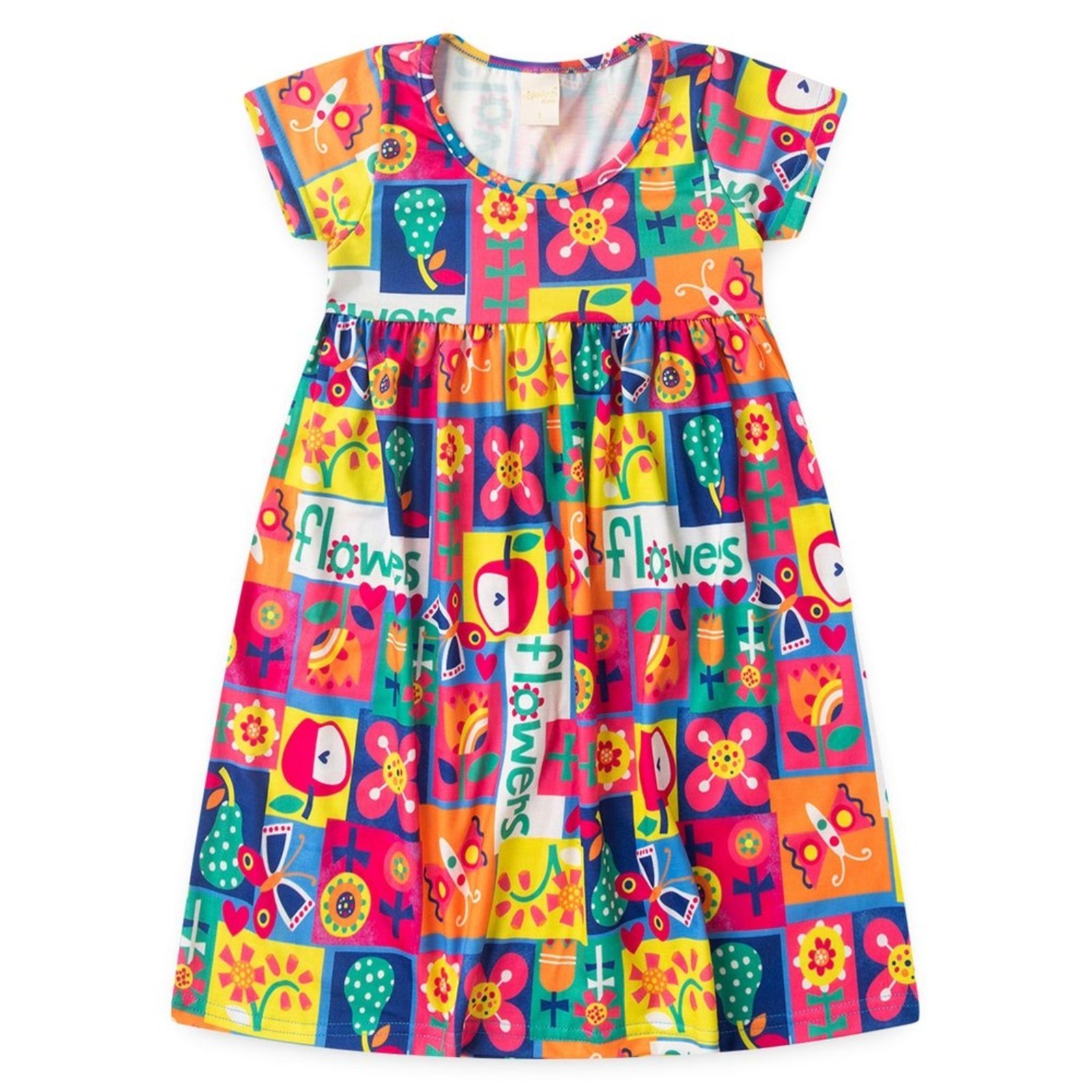 Vista 3 Infantil - Vestido Molekada com Manga Verão Menina Jardim Colorido azul Molekada azul