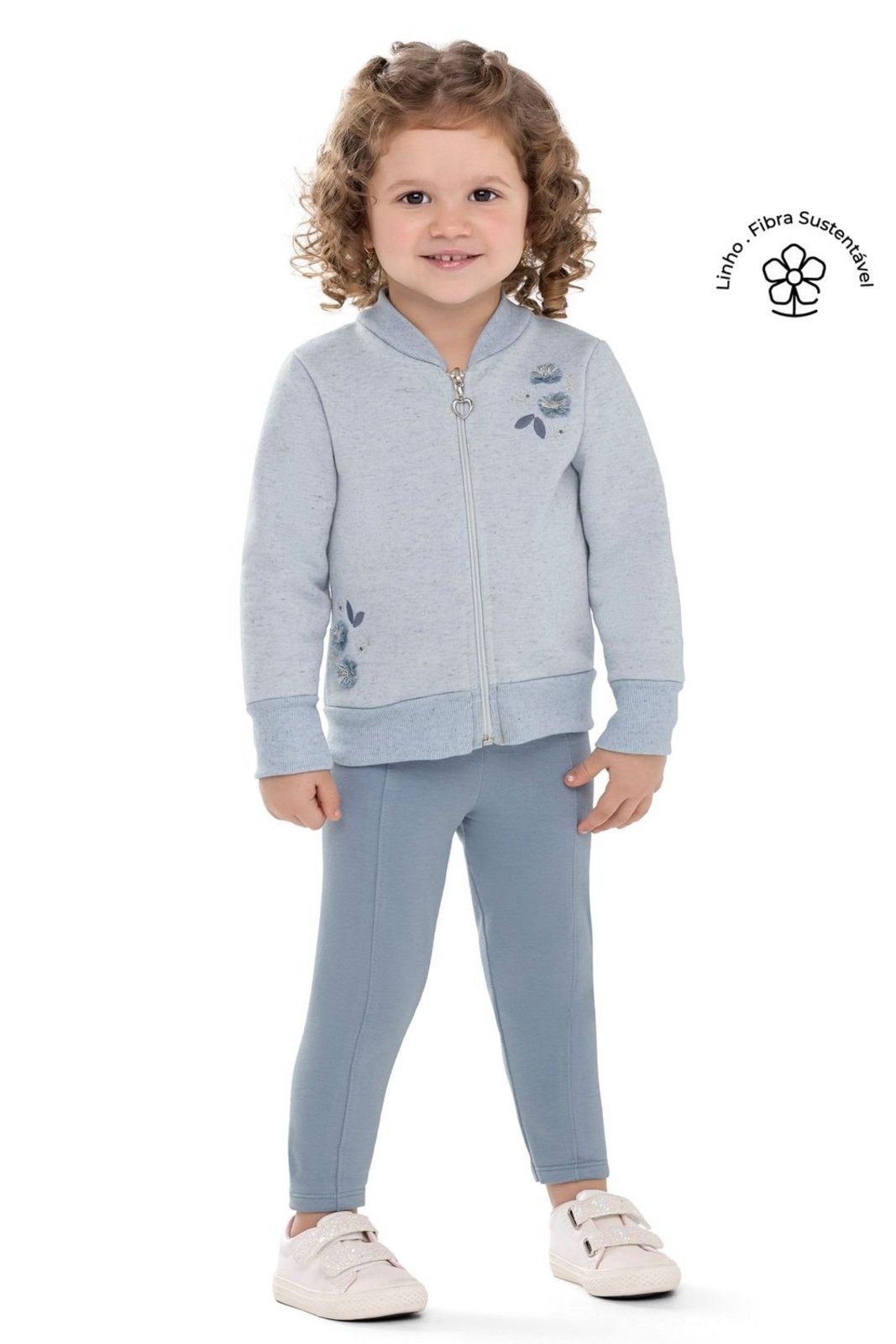 Infantil - Conjunto Menina Flores Bordado Colorittá Azul