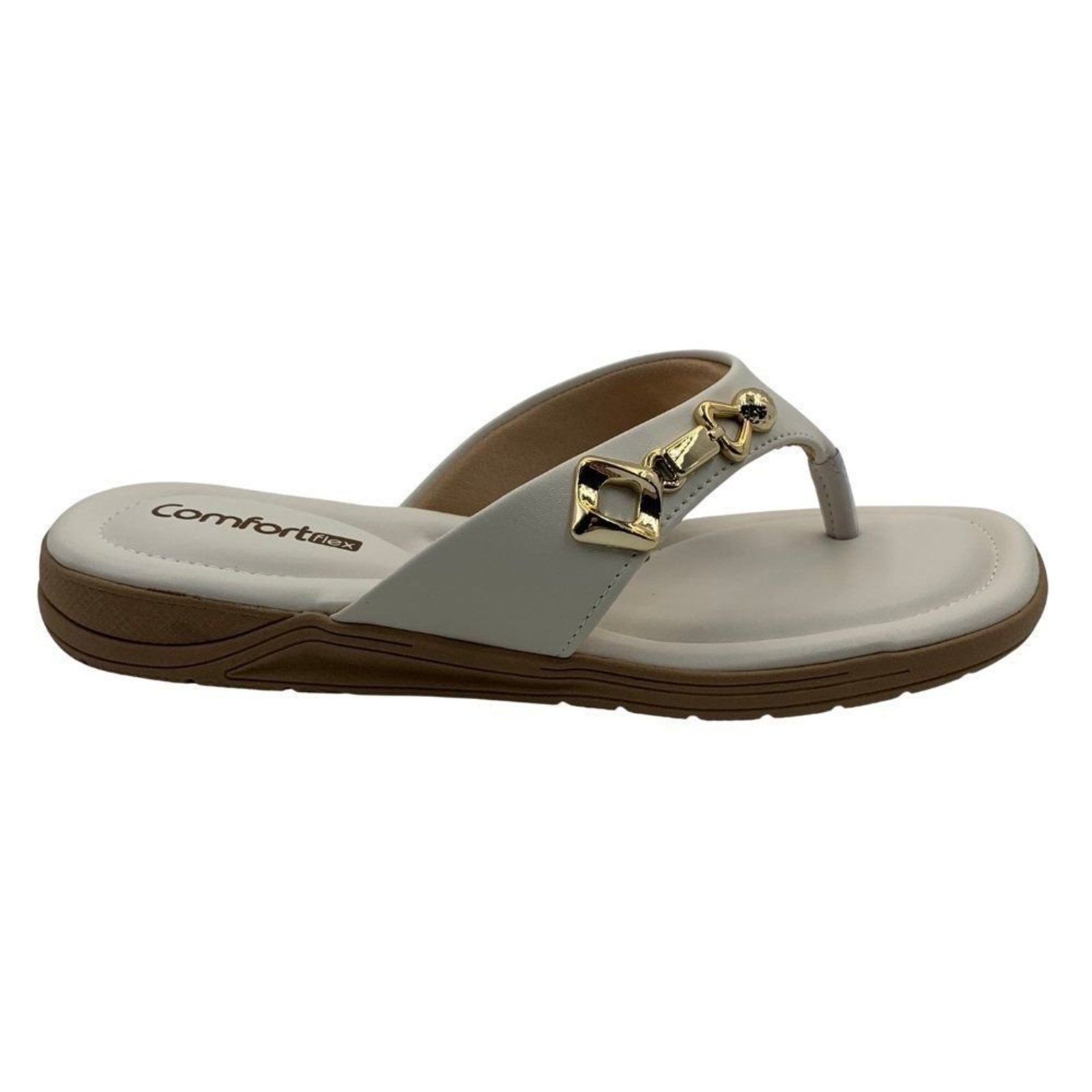 Tamanco Comfortflex Off White com Detalhe Dourado 2680403 - Branco - Comfortflex