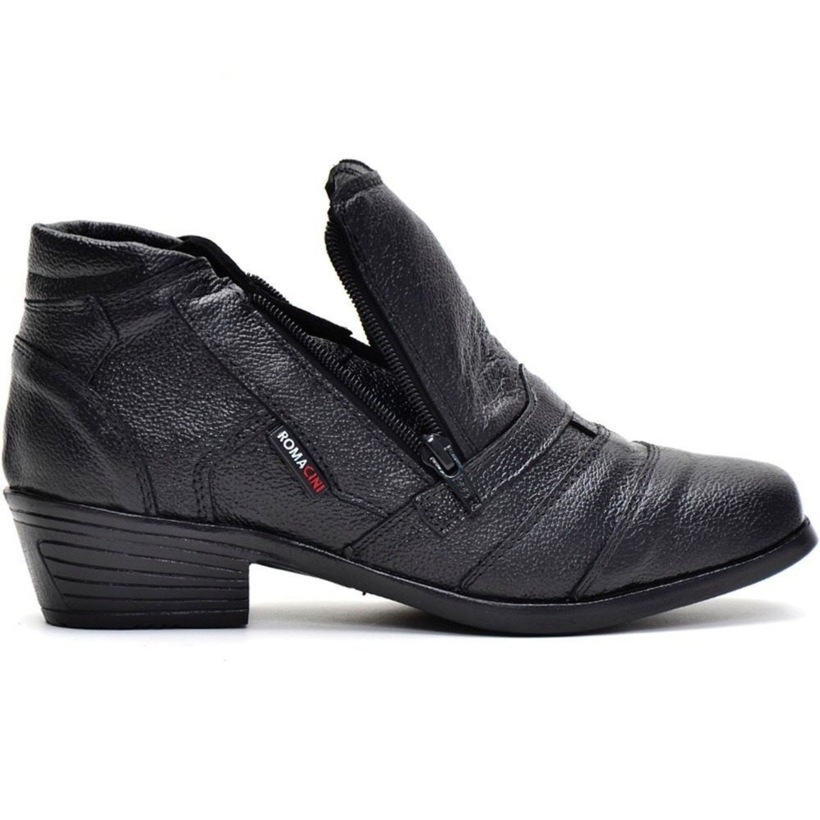 Botina Social Bota De Couro Casual Lavini Com Abertura Ziper Preto
