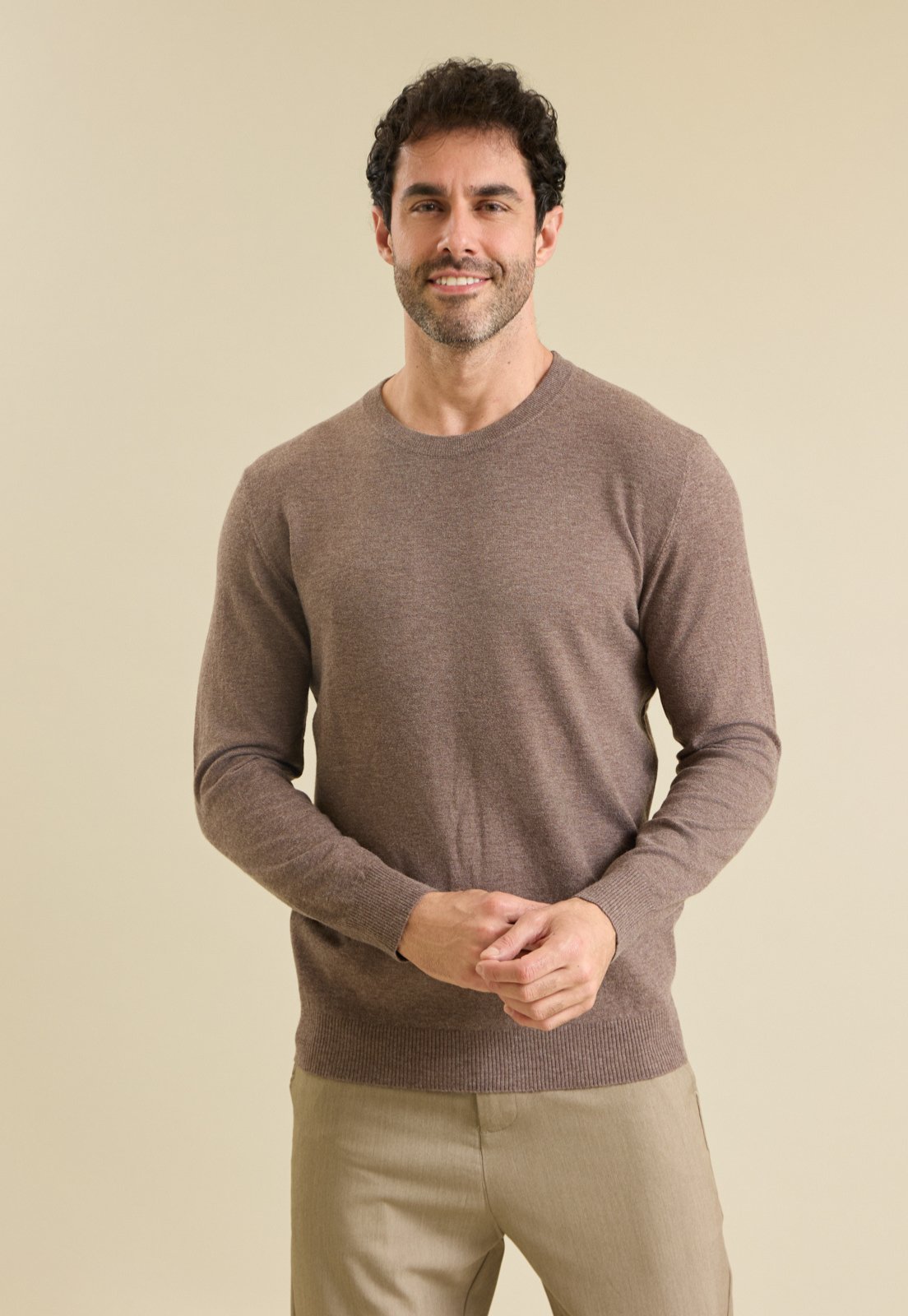 Suéter de Tricot Cashmere Masculino Casual Caqui Dialogo