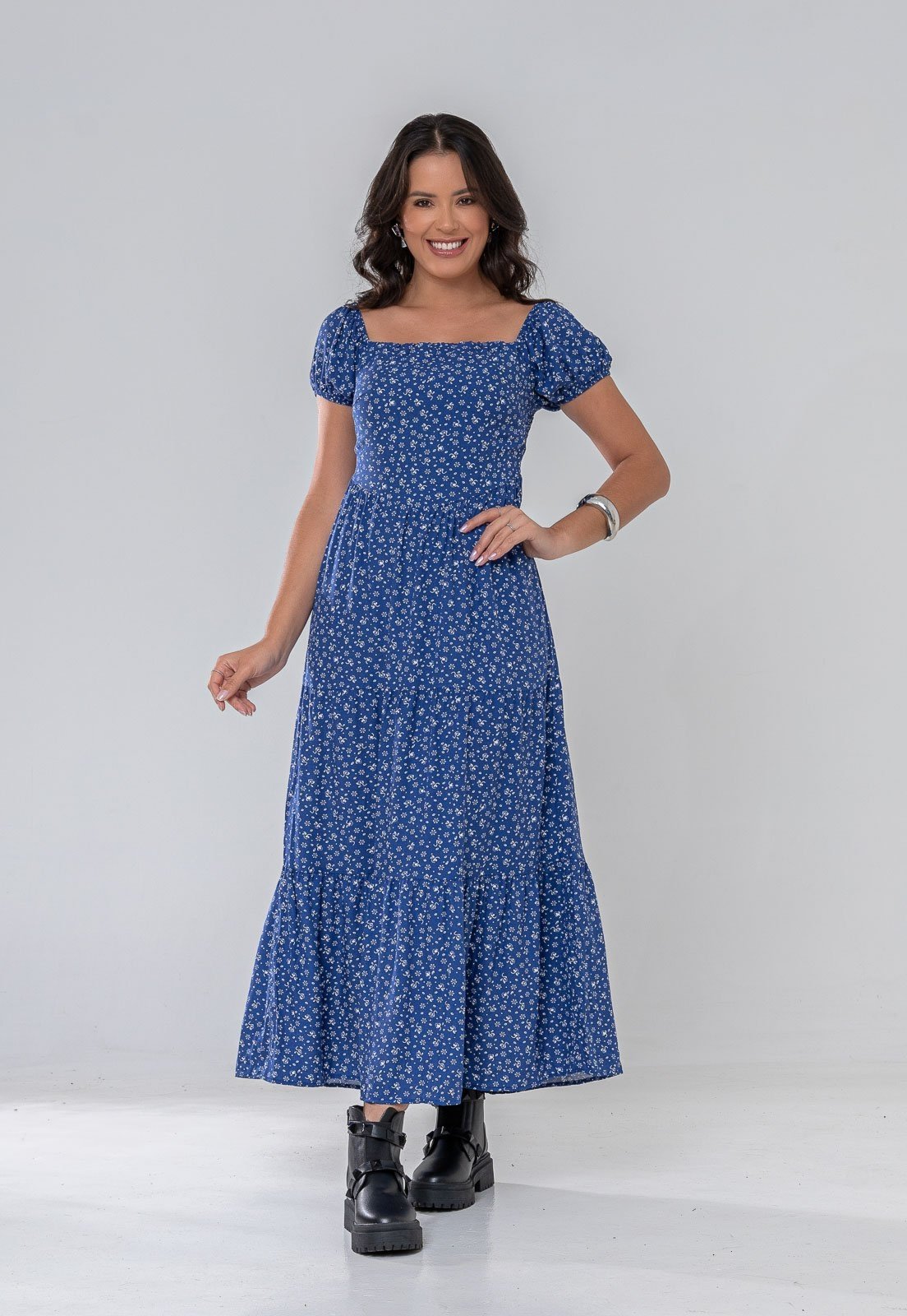 Vestido Aura Joelma Floral Delicado Azul
