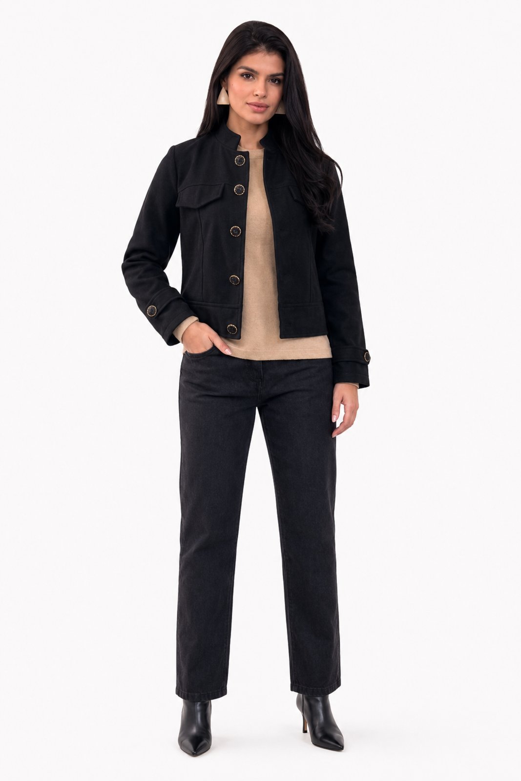 Jaqueta Feminina D Bell Outlet Fashion Botões Preta