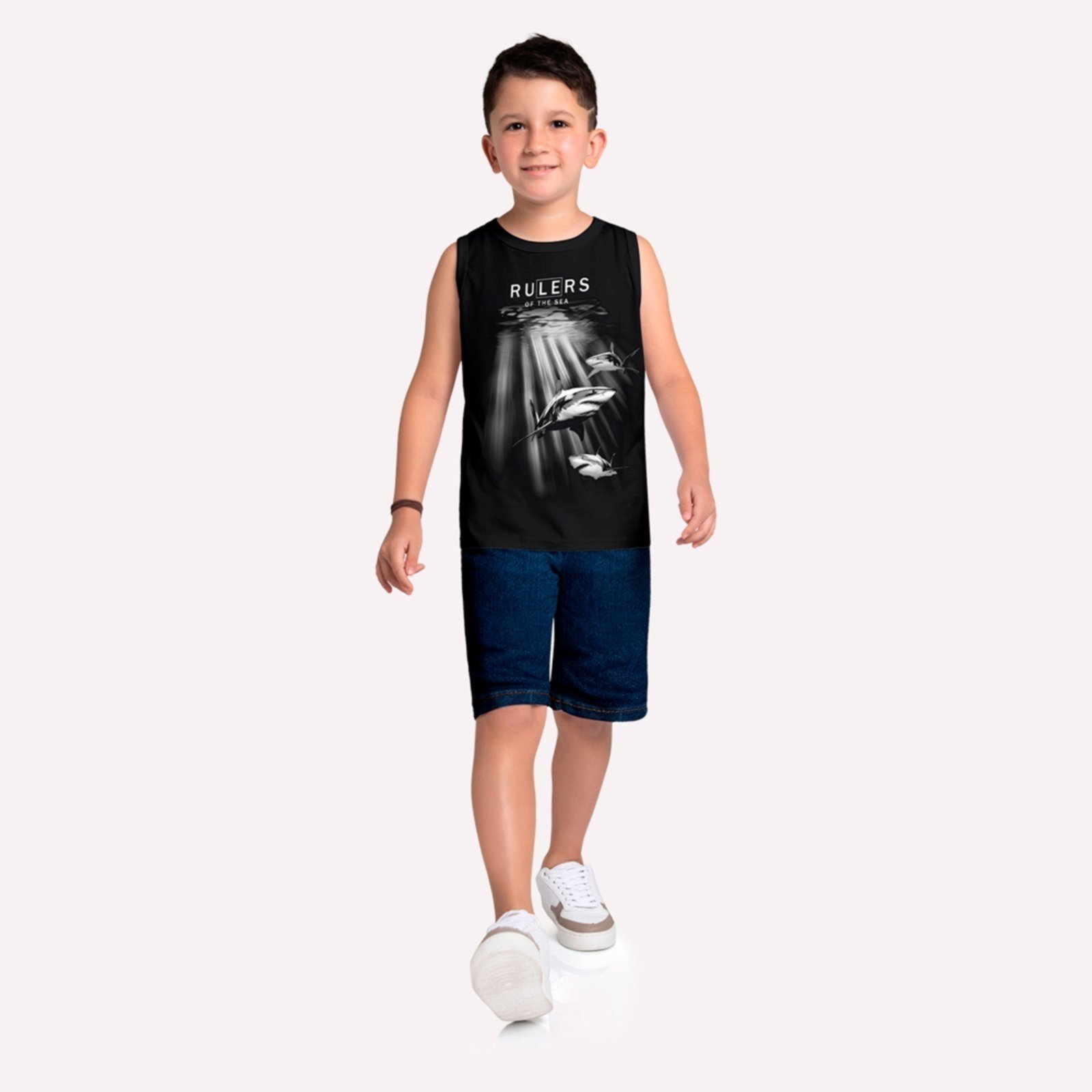 Vista 2 Infantil - Regata Menino Tubarões Kyly verde Kyly verde
