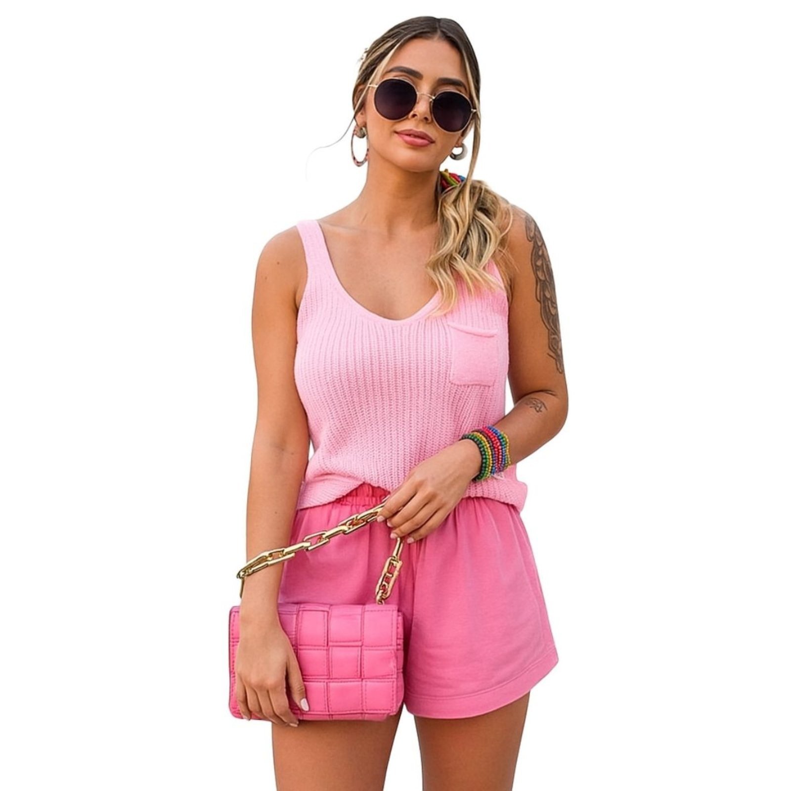 Regata FMF Feminina Básica com Bolsinho em Tricô Fang Casual Preto