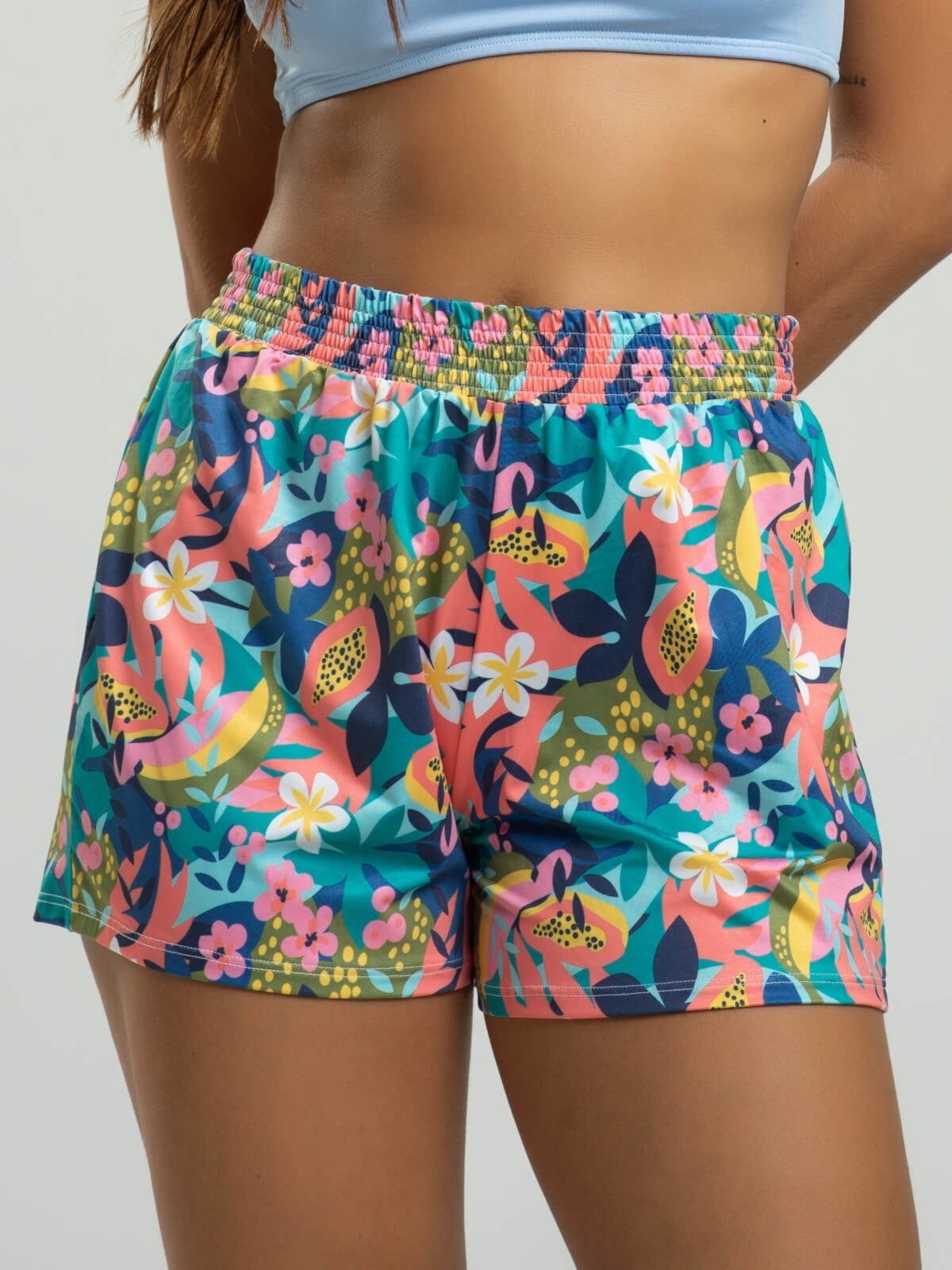 Short Curto Feminino Estampado Proteção Uv 50+ Moda Saída de Praia Vicbela Flor