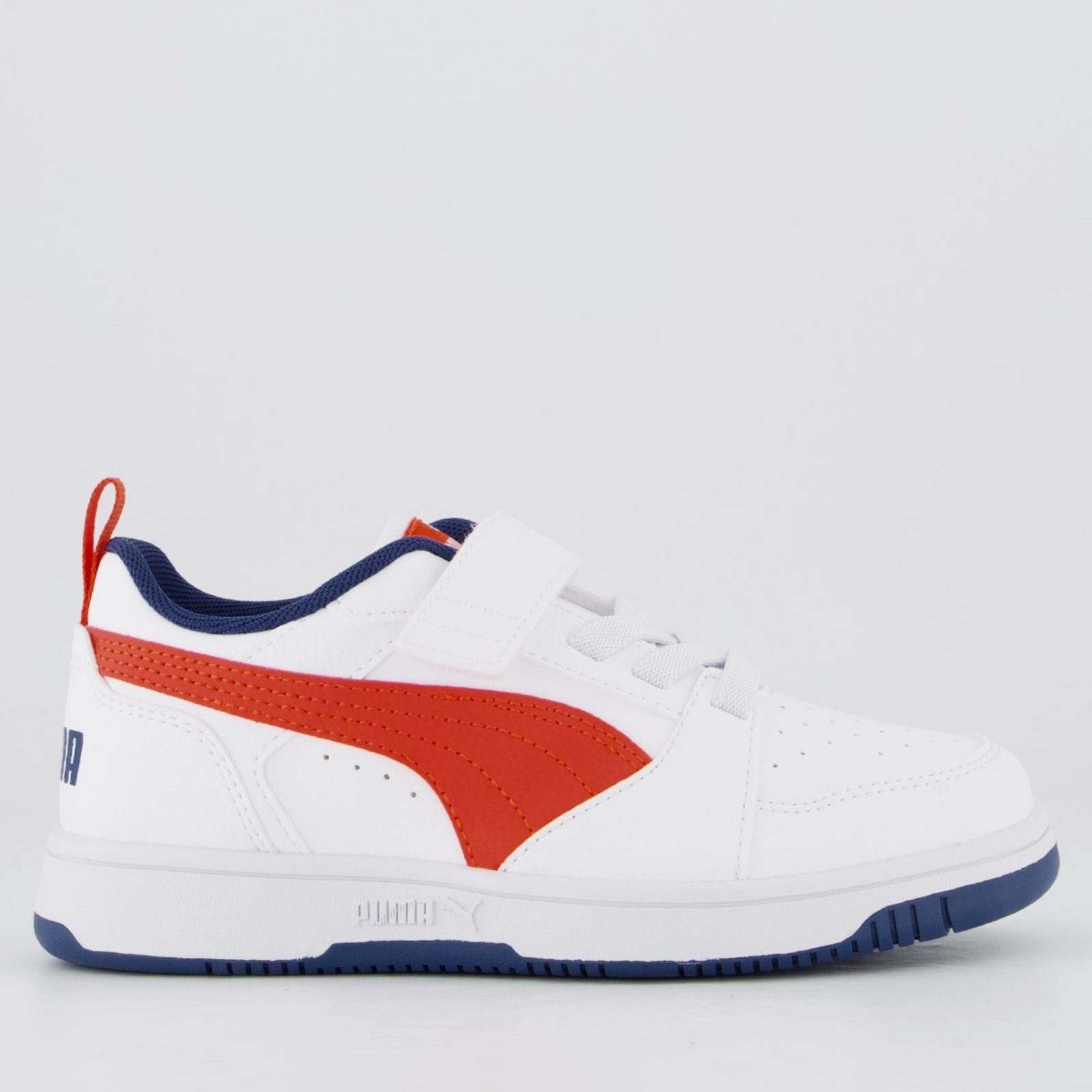 Vista 2 Tênis Puma Rebound V6 LO Juvenil e Vermelho branco Puma branco