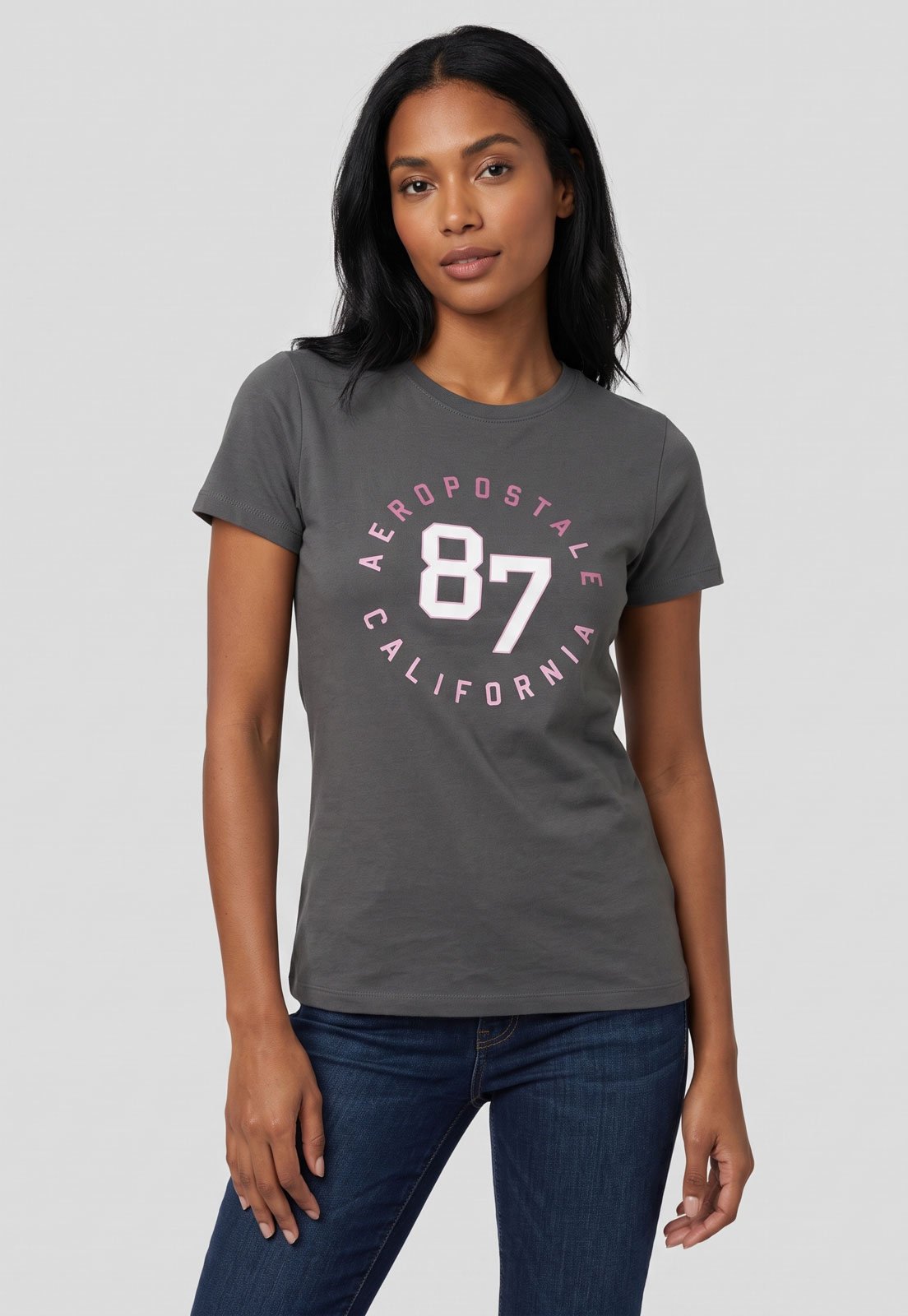 Camiseta Feminina Aeropostale Estampa Frontal Cinza