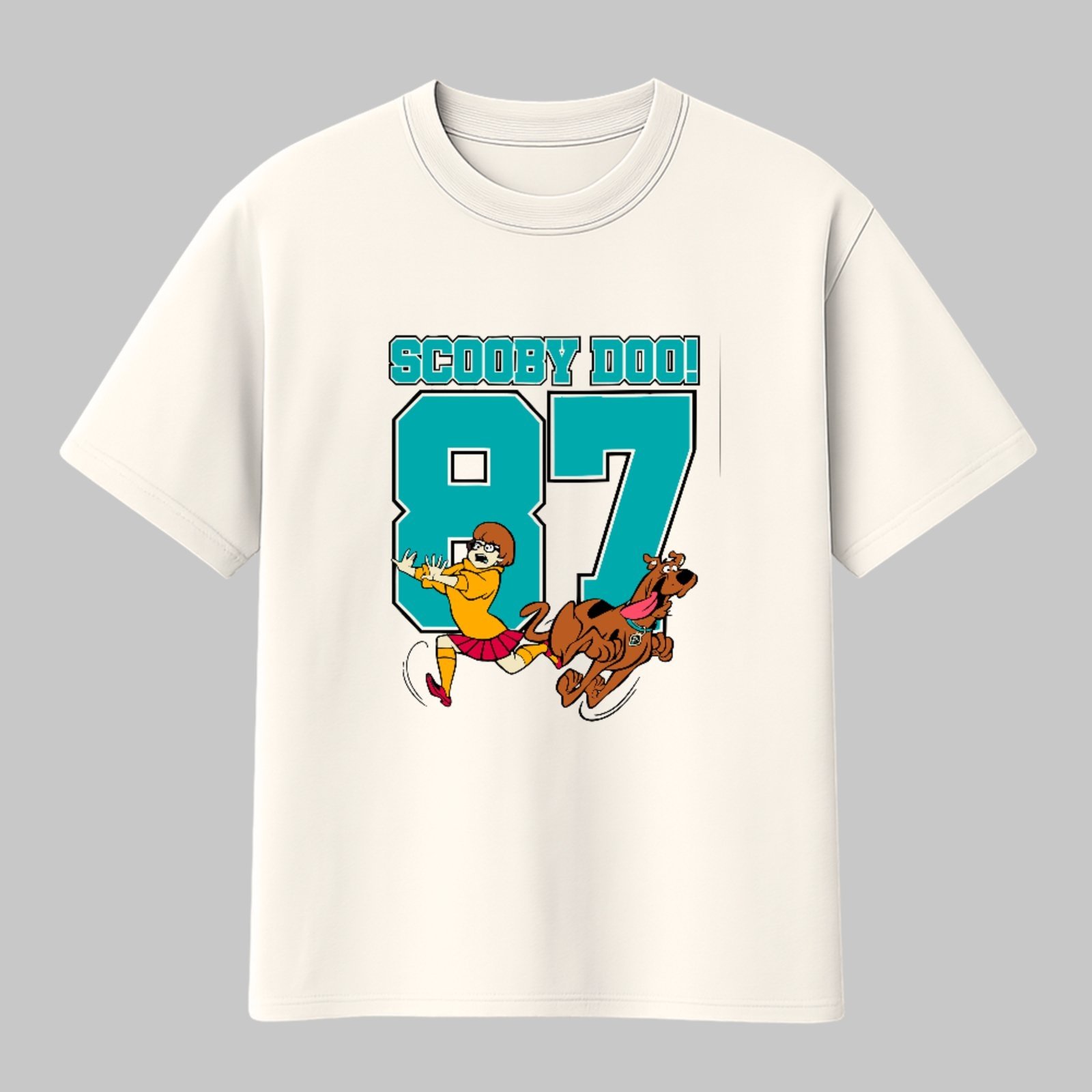 Camiseta Básica Scooby Doo Número 87 Retrô Animado Cartoon Unissex Off White