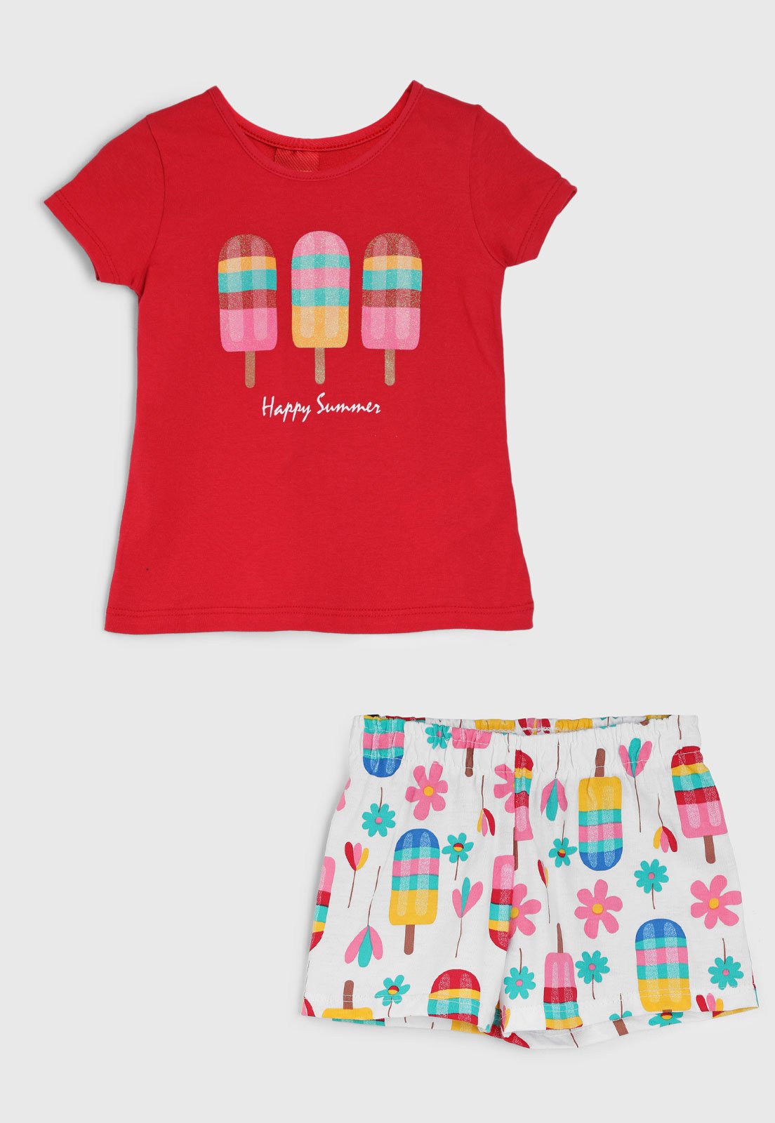 Vista 2 Conjunto Curto Kyly Estampa Sorvete Branco vermelho Kyly vermelho