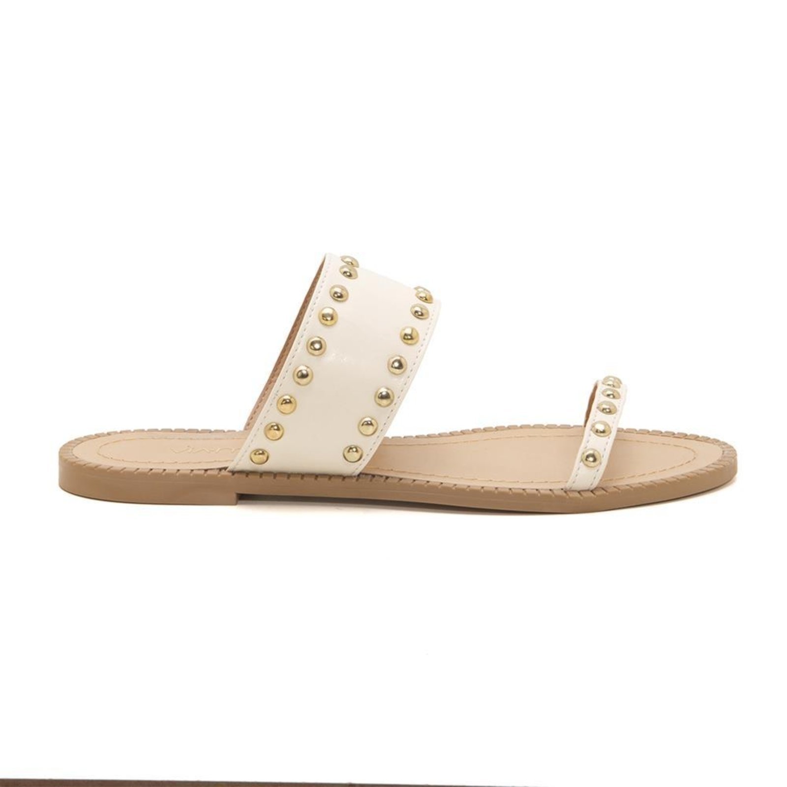 Sandália Feminina Rasteira Via Miss Com Tachas Moderna Off-white