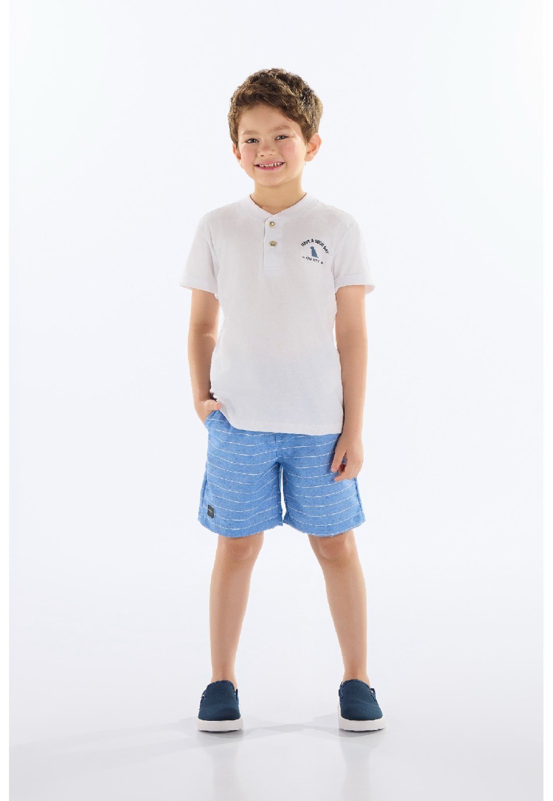 Infantil - Conjunto Camiseta e Bermuda Menino Quimby Branco