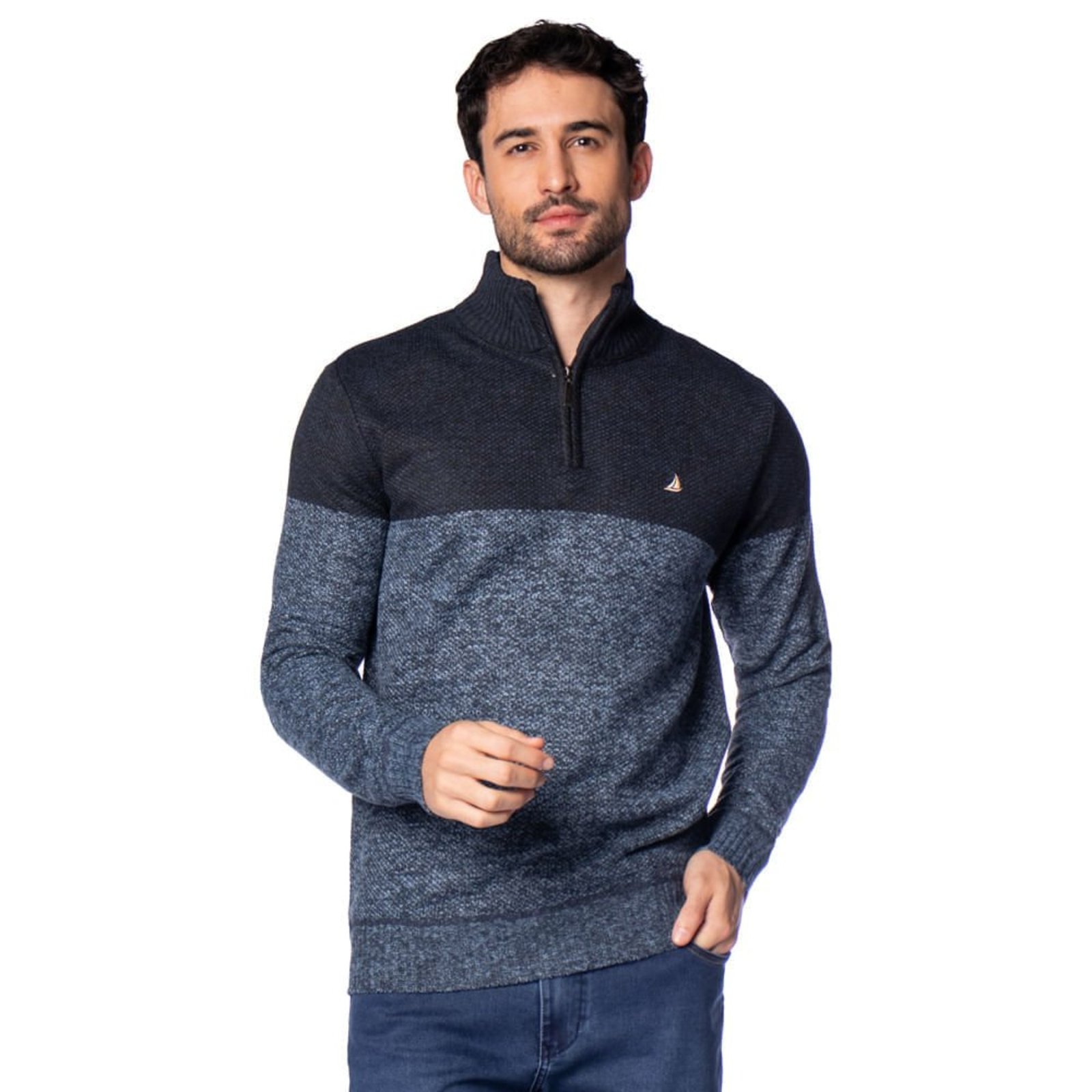 Suéter Masculino John Sailor Gola Alta Marinho/Azul Mescla