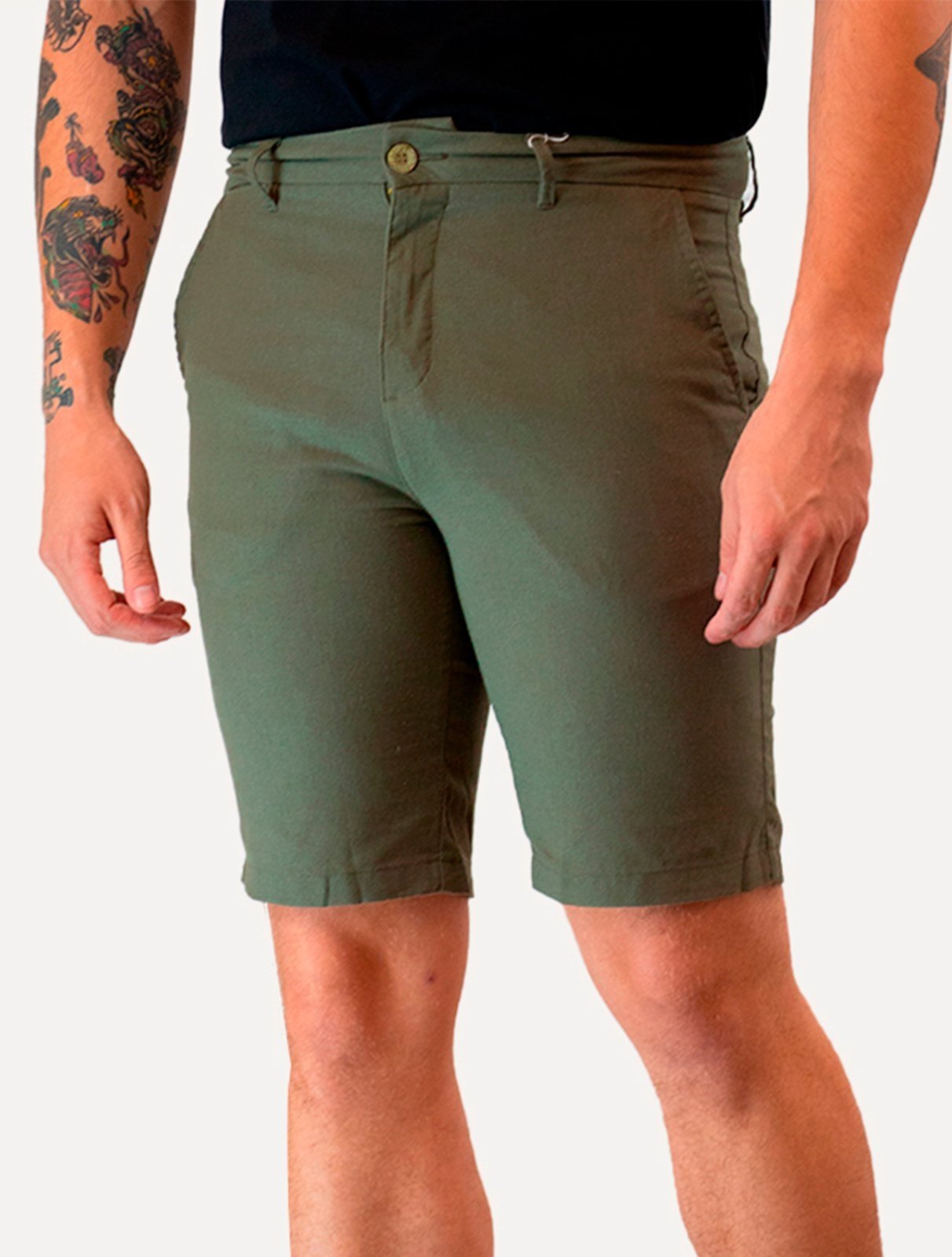 Bermuda Original Penguin Masculina Chino Stretch Linho Verde Escuro