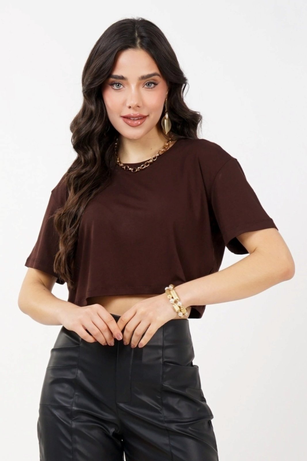 Vista 2 Cropped D Bell Outlet Fashion - Café marrom D BELL OUTLET FASHION marrom