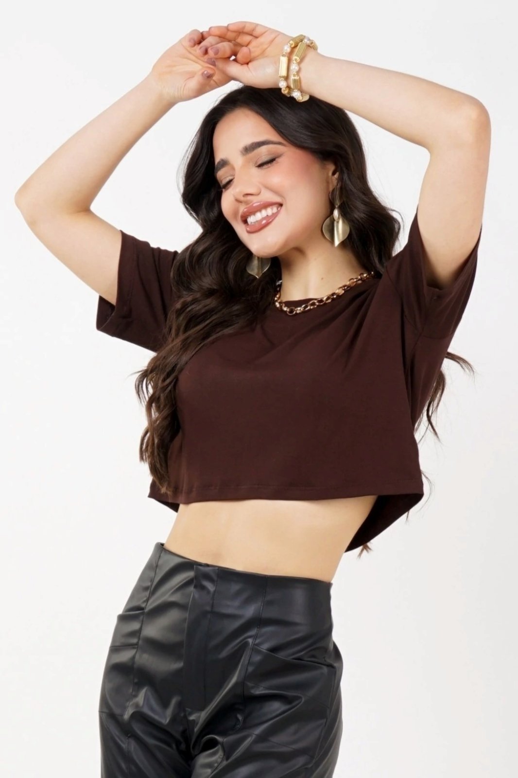 Vista 3 Cropped D Bell Outlet Fashion - Café marrom D BELL OUTLET FASHION marrom