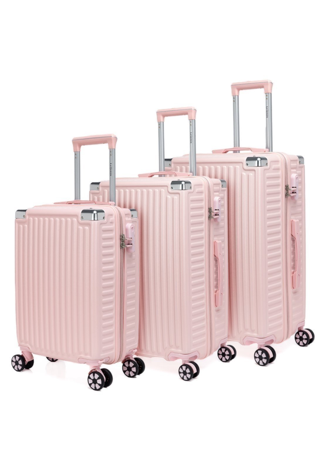 Kit 3 Malas Lequeen Viagem Rosa Grande Bordo Reforçada 360 Anac