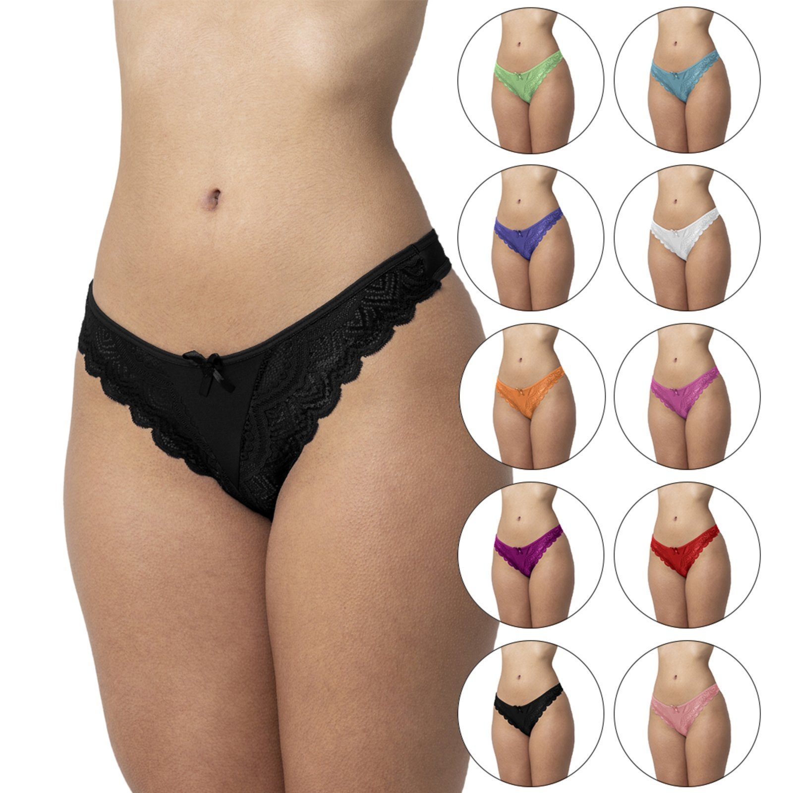 Vista 2 Kit 10 Calcinhas Gabi Lingerie Fio Microfibra Renda Microfibra Confortável Sexy multicolorido Gabi Lingerie multicolorido