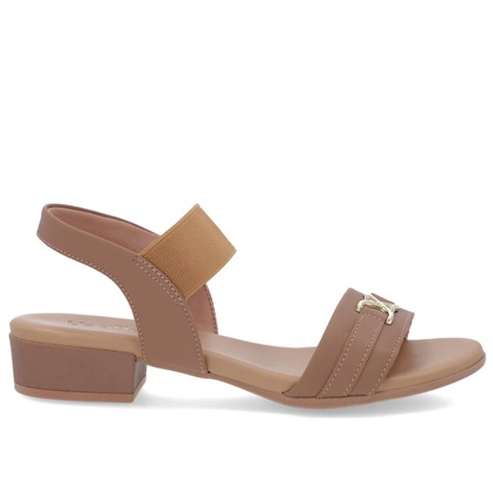 Sandália Feminina Usaflex AI27013 Em Couro Salto Baixo Liso Camel