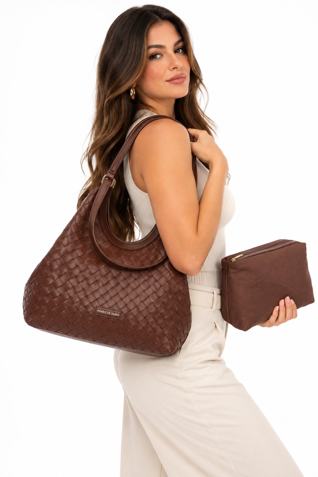Bolsa Hobo Trançada D Bell Outlet Fashion Marrom