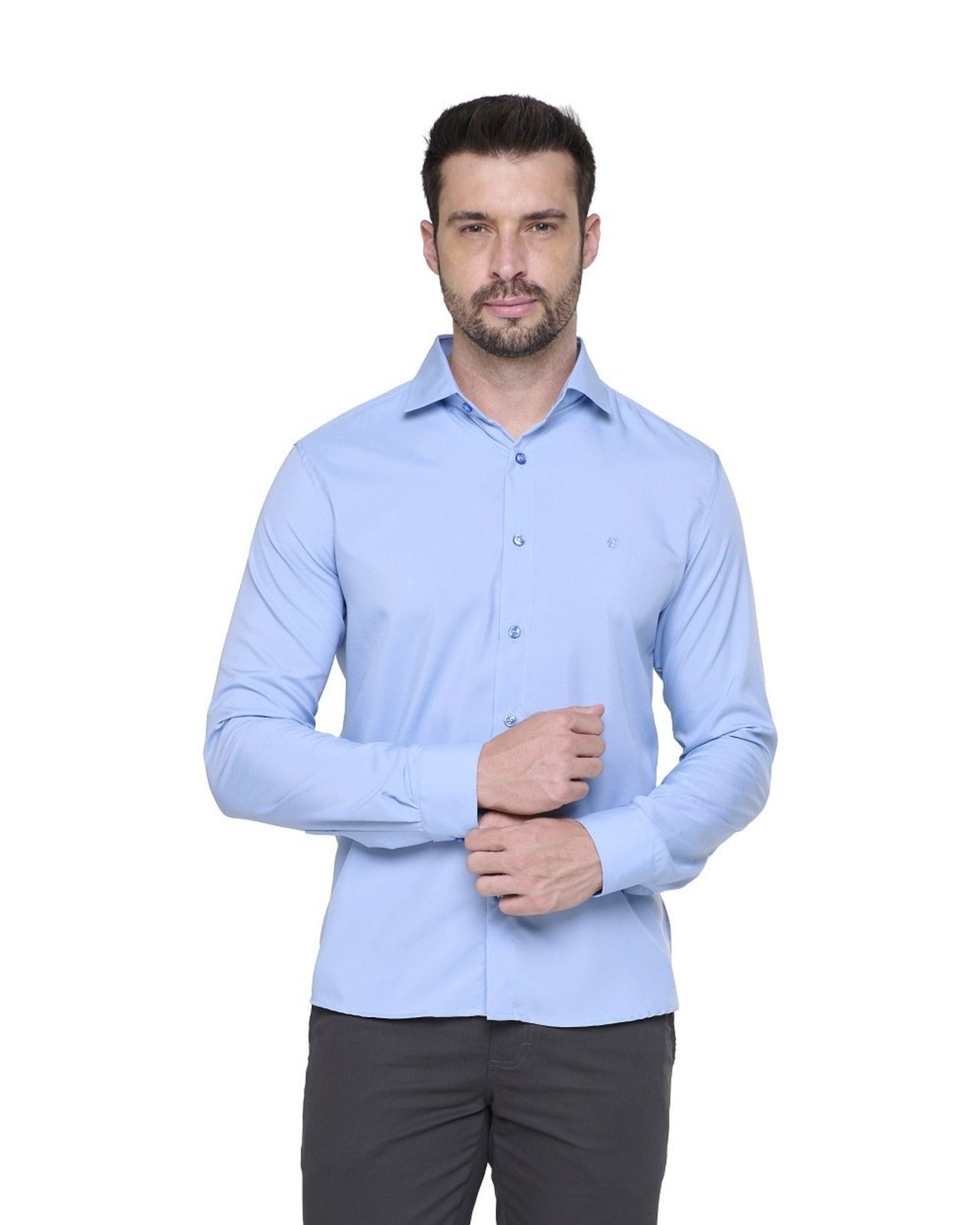 Camisa Social LBL Slim Poliéster Macia Não Amassa Manga Longa Azul claro