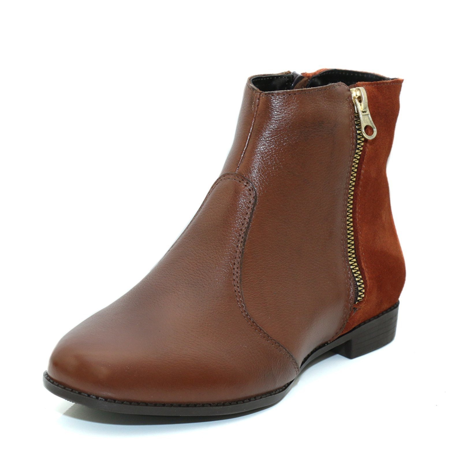 Bota Cano Curto Feminina em Couro Conhaque Kuento Shoes
