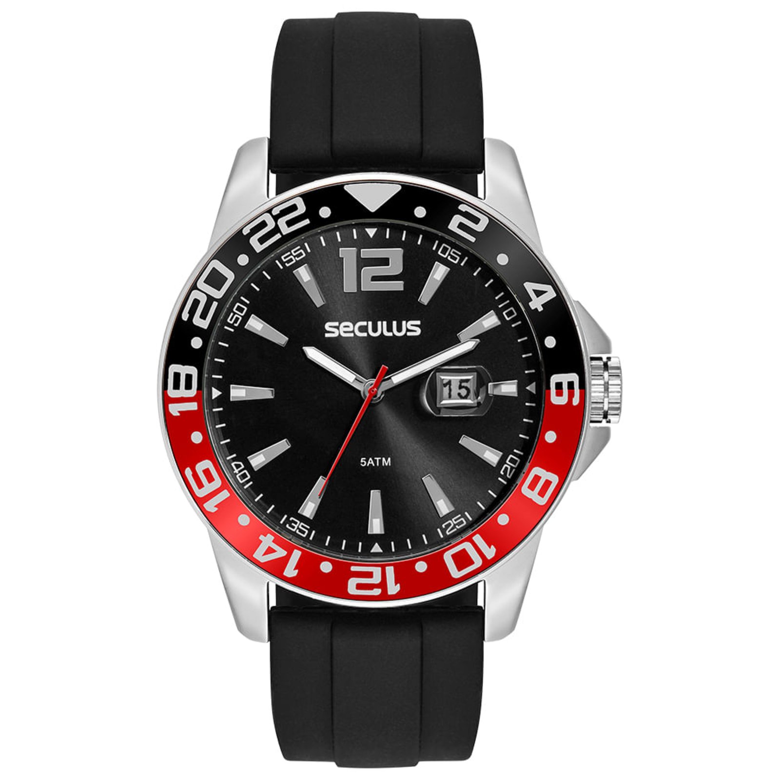 Relógio Masculino Esportivo Silicone Prata Seculus