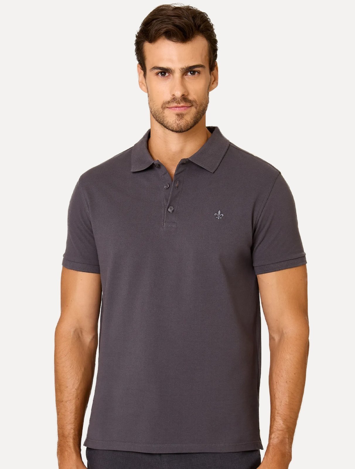 Polo Dudalina Piquet Essentials Cotton Basica Modal Cinza Escuro