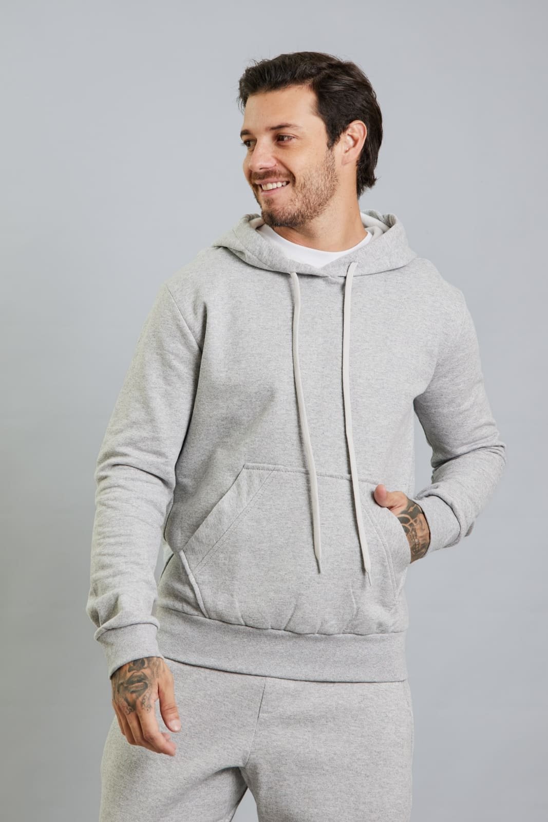 Blusa de Moletom Masculina Canguru com Capuz Dialogo Jeans Mescla
