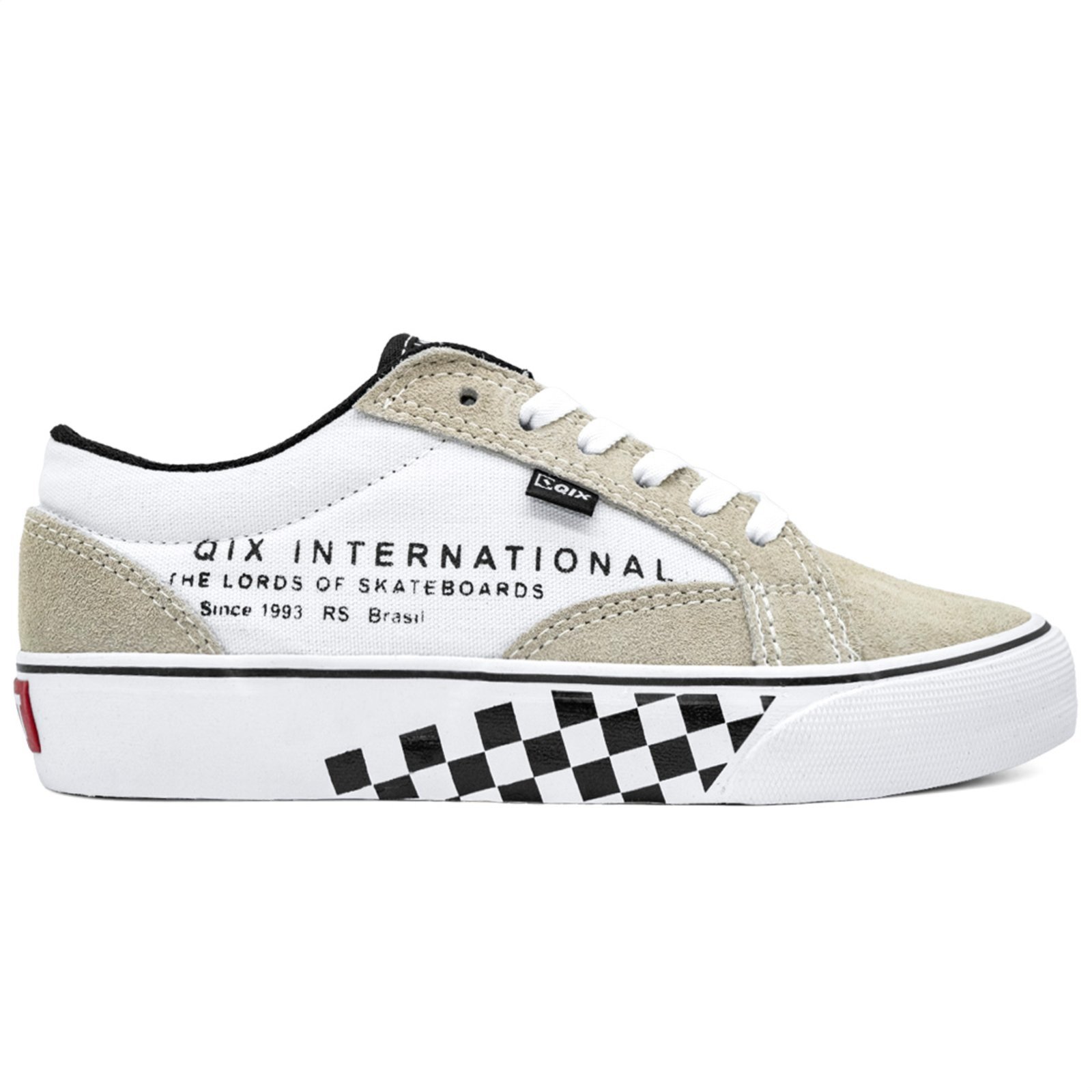 Vista 2 Tênis Qix DT Vulcanizado Unissex Cinza branco Qix branco
