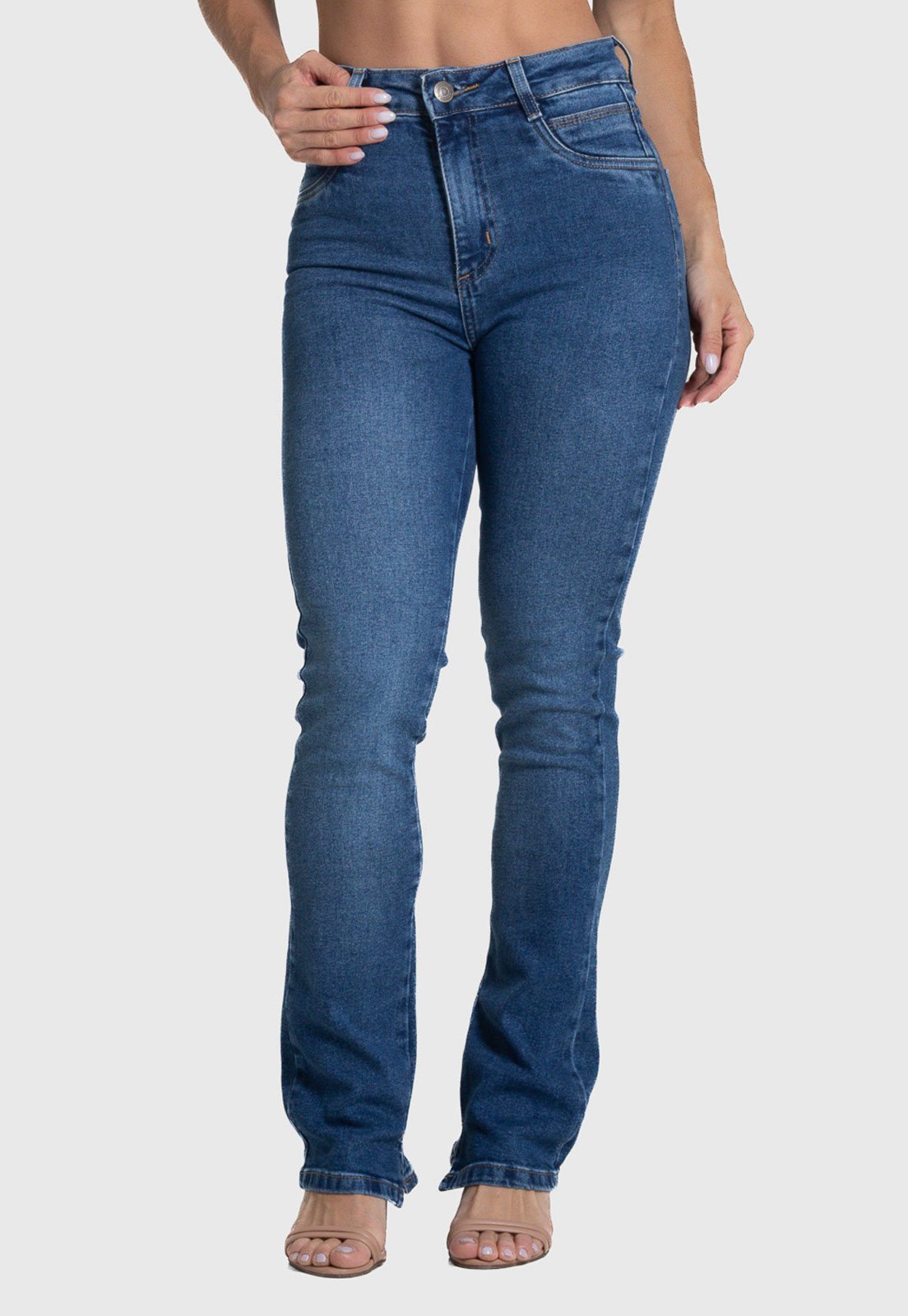 Calça Jeans Sawary Reta Cintura Alta Azul Escuro