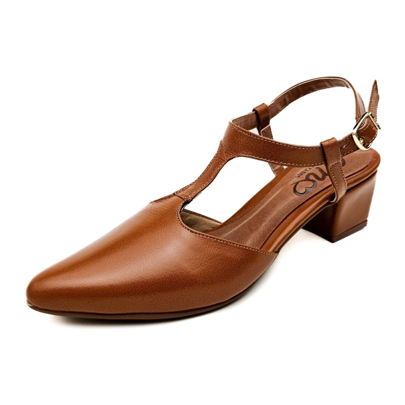 Slingback em Couro Amo Calçados Clara Caramelo