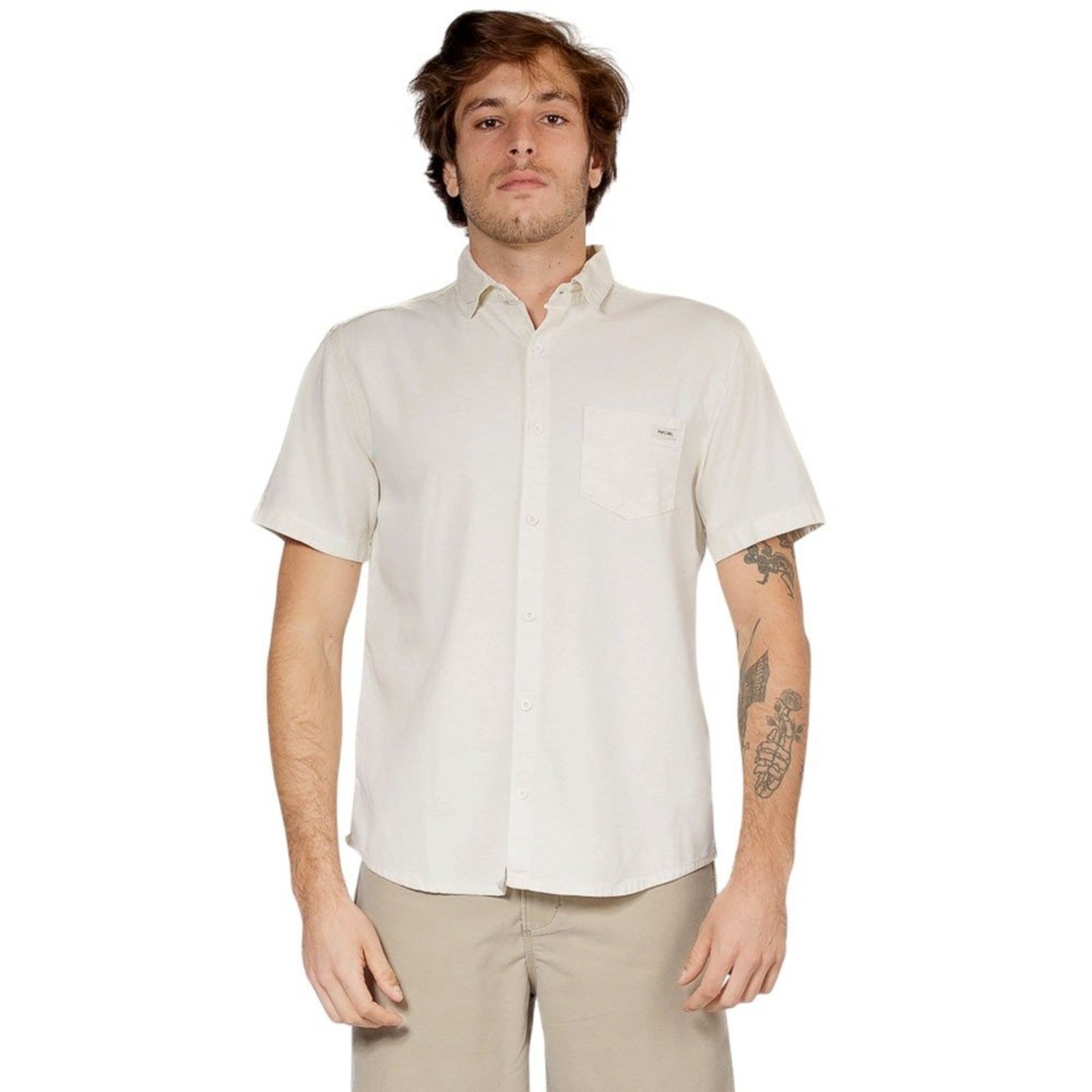 Camisa Rip Curl Classic Surf Linen Off White Masculina Rip Curl Bege