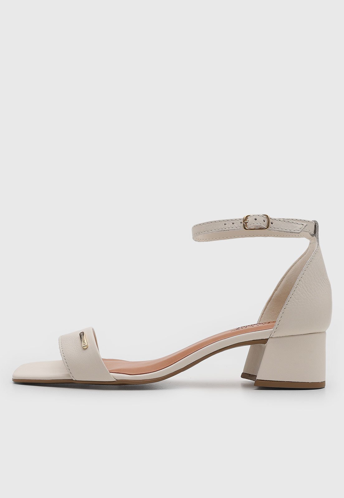Sandália Feminina Bottero Salto Baixo Quadrado Off-White
