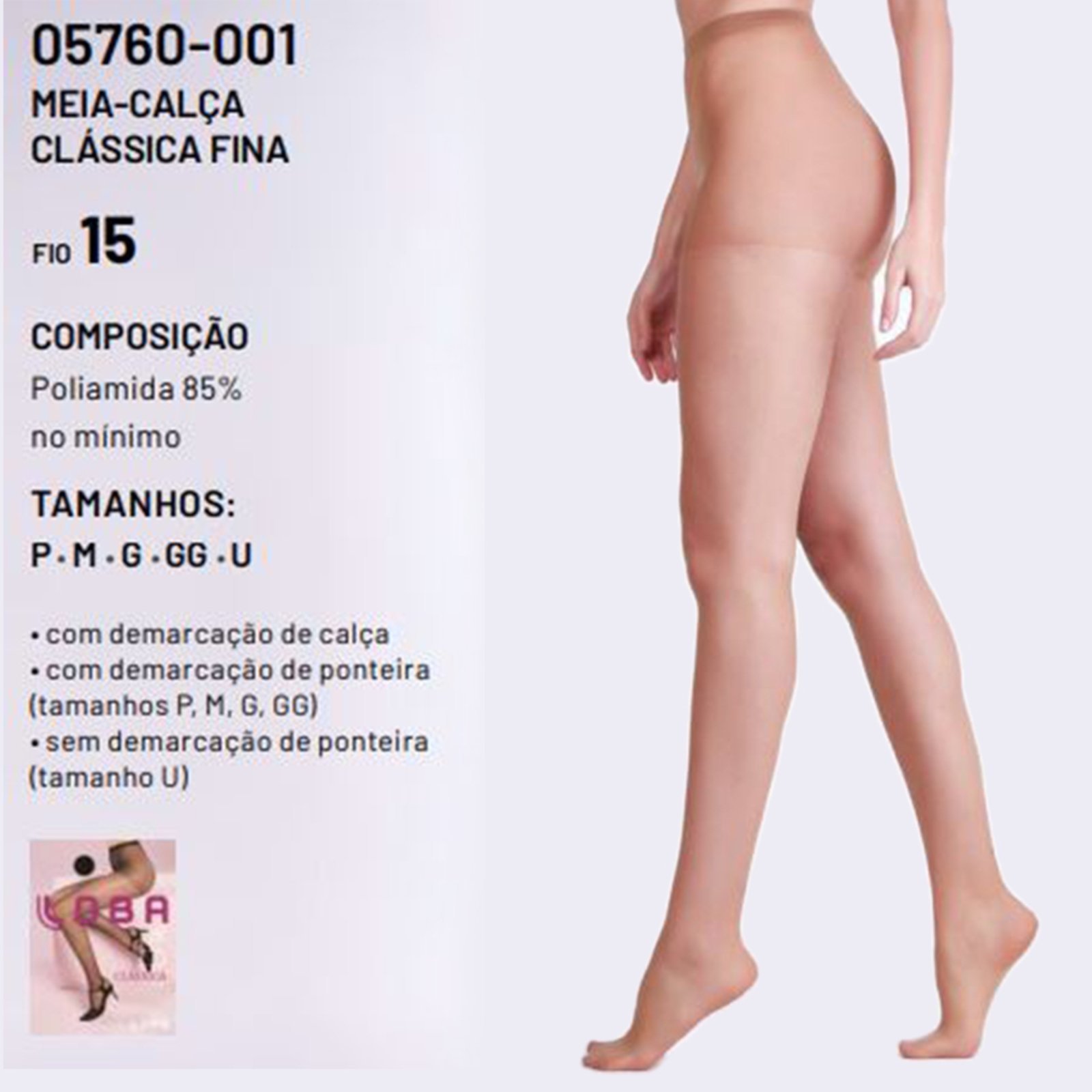 Meia Calça Clássica Fina Loba Fio 15 05760 Pó de Arroz