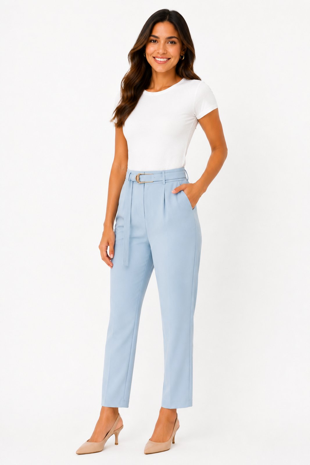 Calça Reta Feminina D Bell Outlet Fashion Alfaiataria Azul