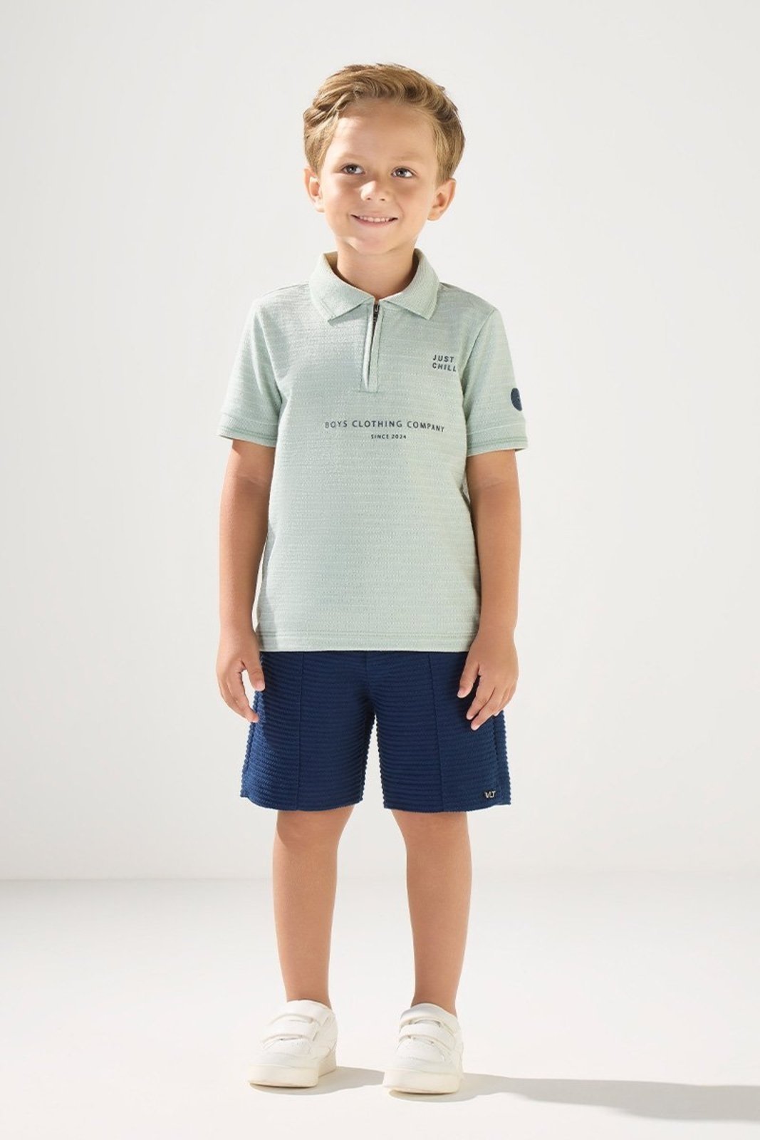 Infantil - Conjunto Polo Texturizada e Bermuda Trançada