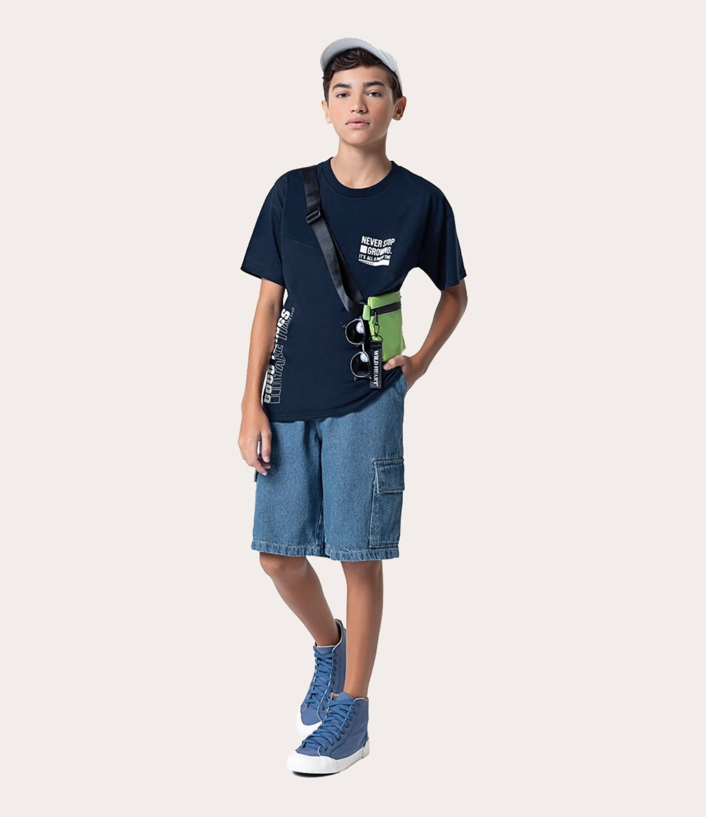 Infantil - Bermuda Menino Loose Fit Em Jeans 100% Algodão Malwee