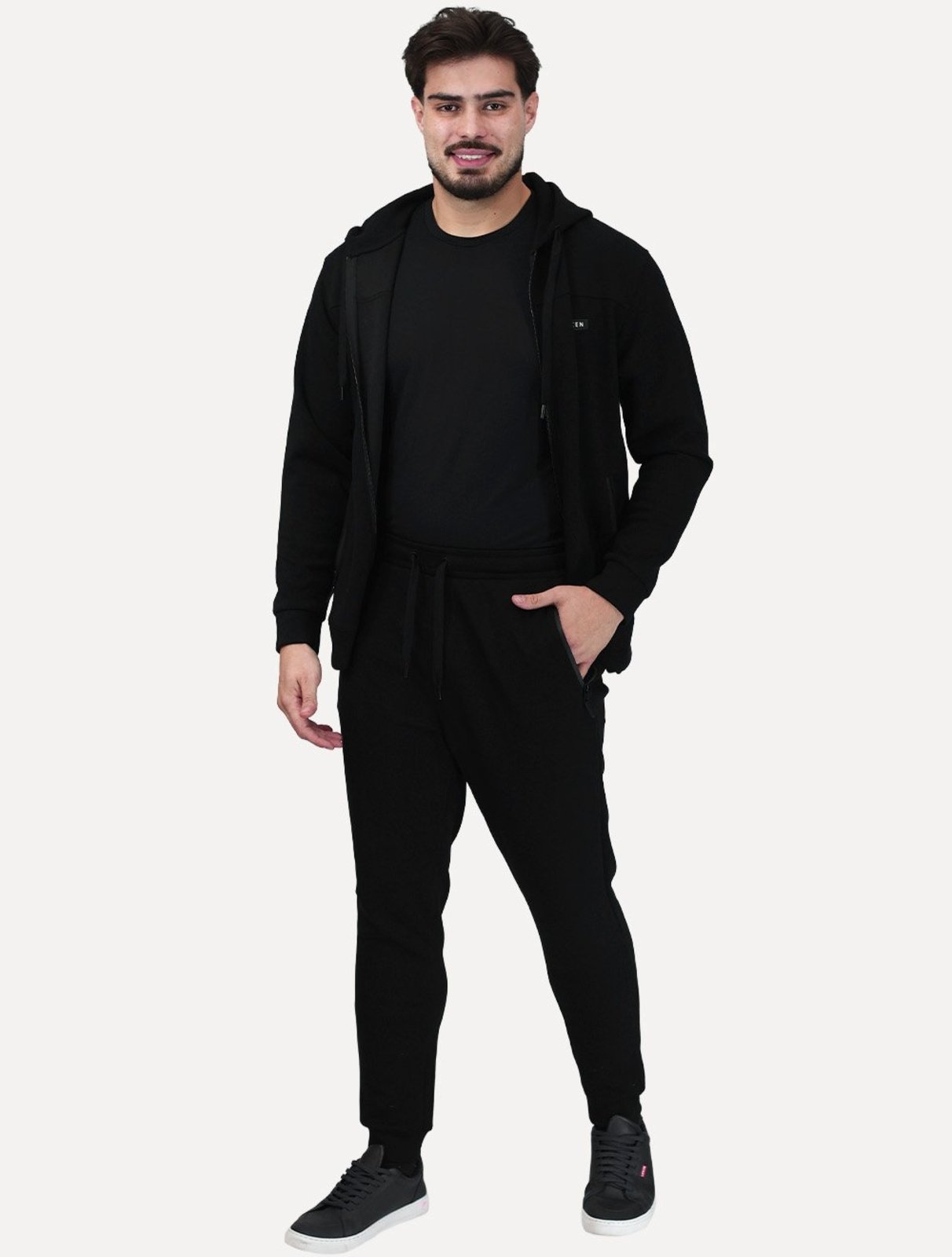 Conjunto Dixen Masculina Agasalho Moletom Jaqueta com Zíper Frontal Preto