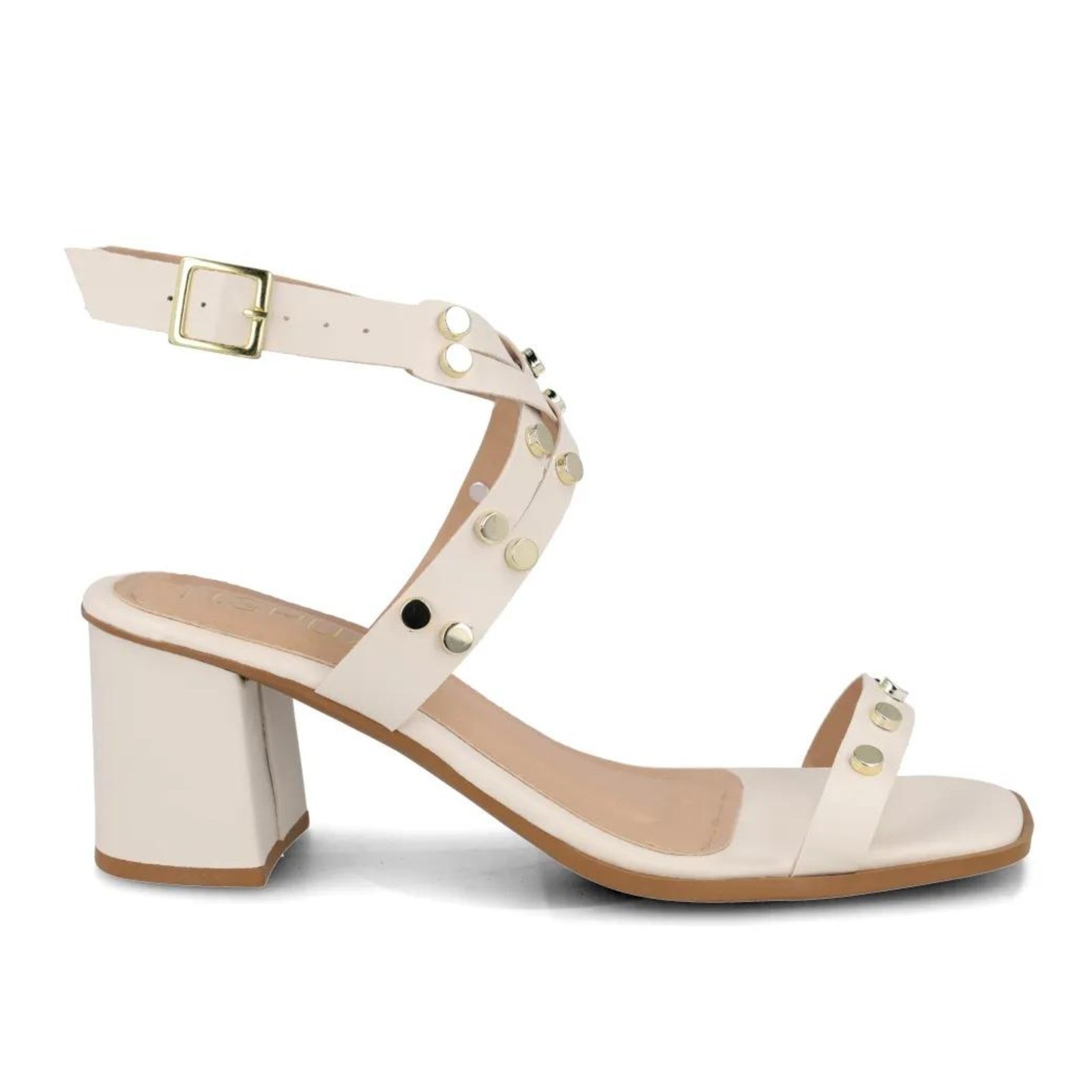 Sandália M Shuz Salto Bloco Feminina Off-white