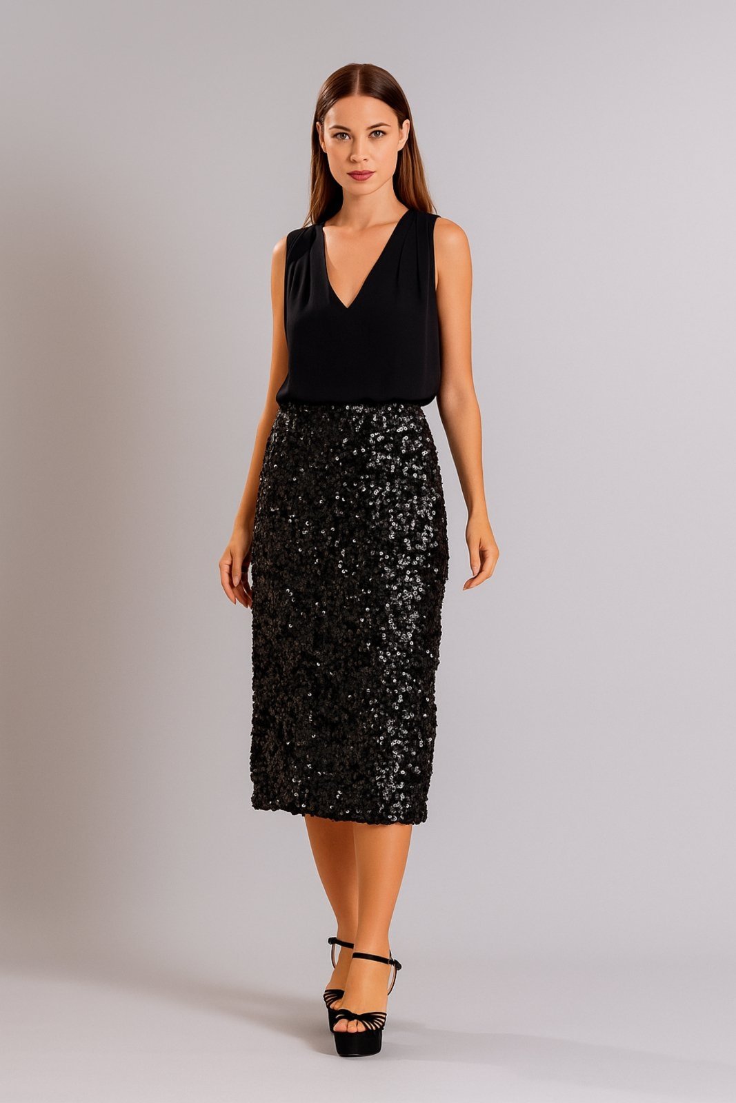 Saia Midi D Bell Outlet Fashion Paête Preta