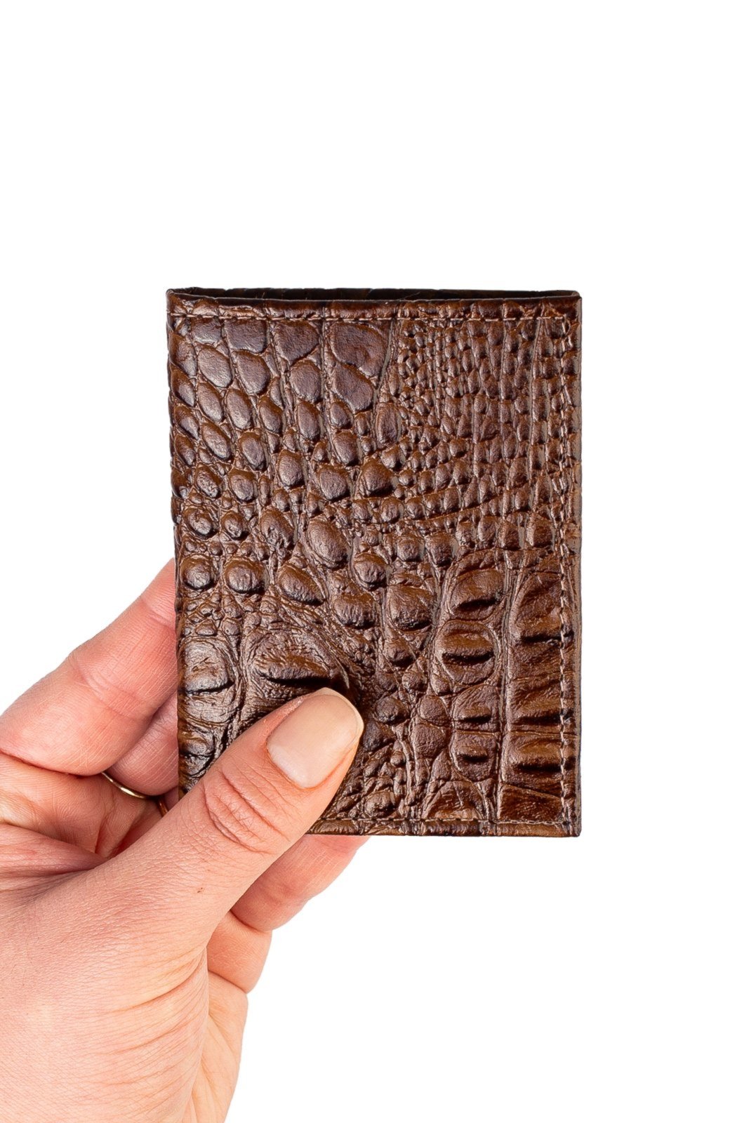 Vista 2 Porta cartões de couro croco Andréia 7,5x10cm - Whisky Andrea Vinci vermelho
