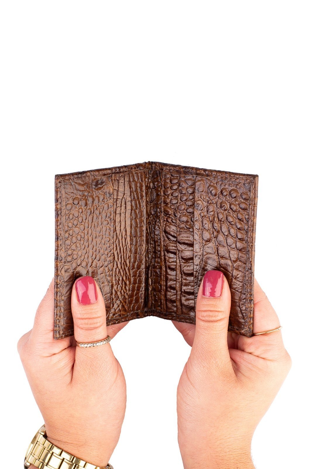 Vista 3 Porta cartões de couro croco Andréia 7,5x10cm - Whisky Andrea Vinci vermelho