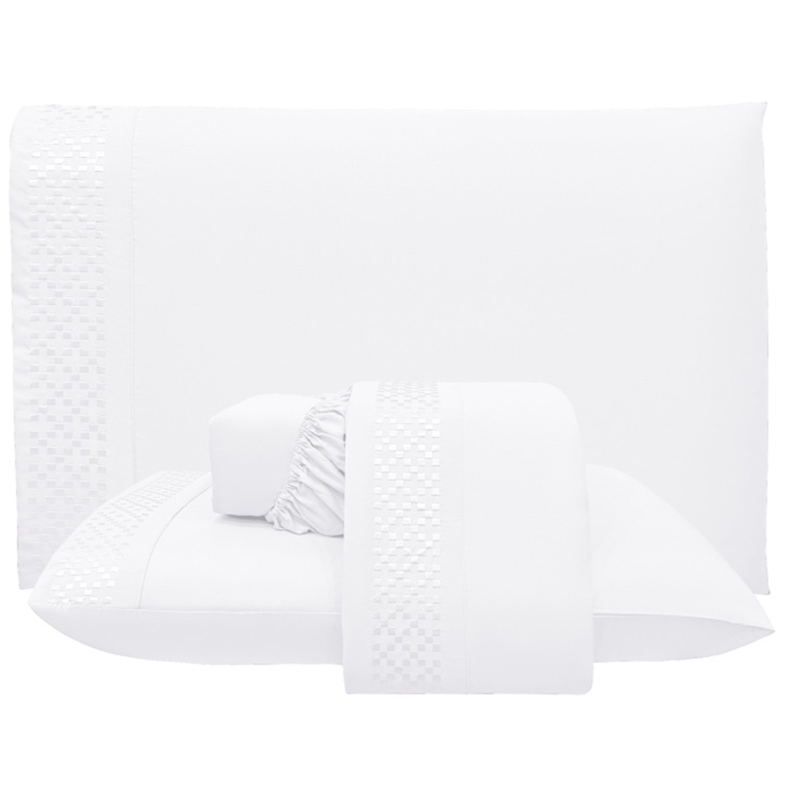 Jogo de Lençol Queen Casa Modelo Enxovais Quadratto Branco 300 Fios Micropercal 4 Peças