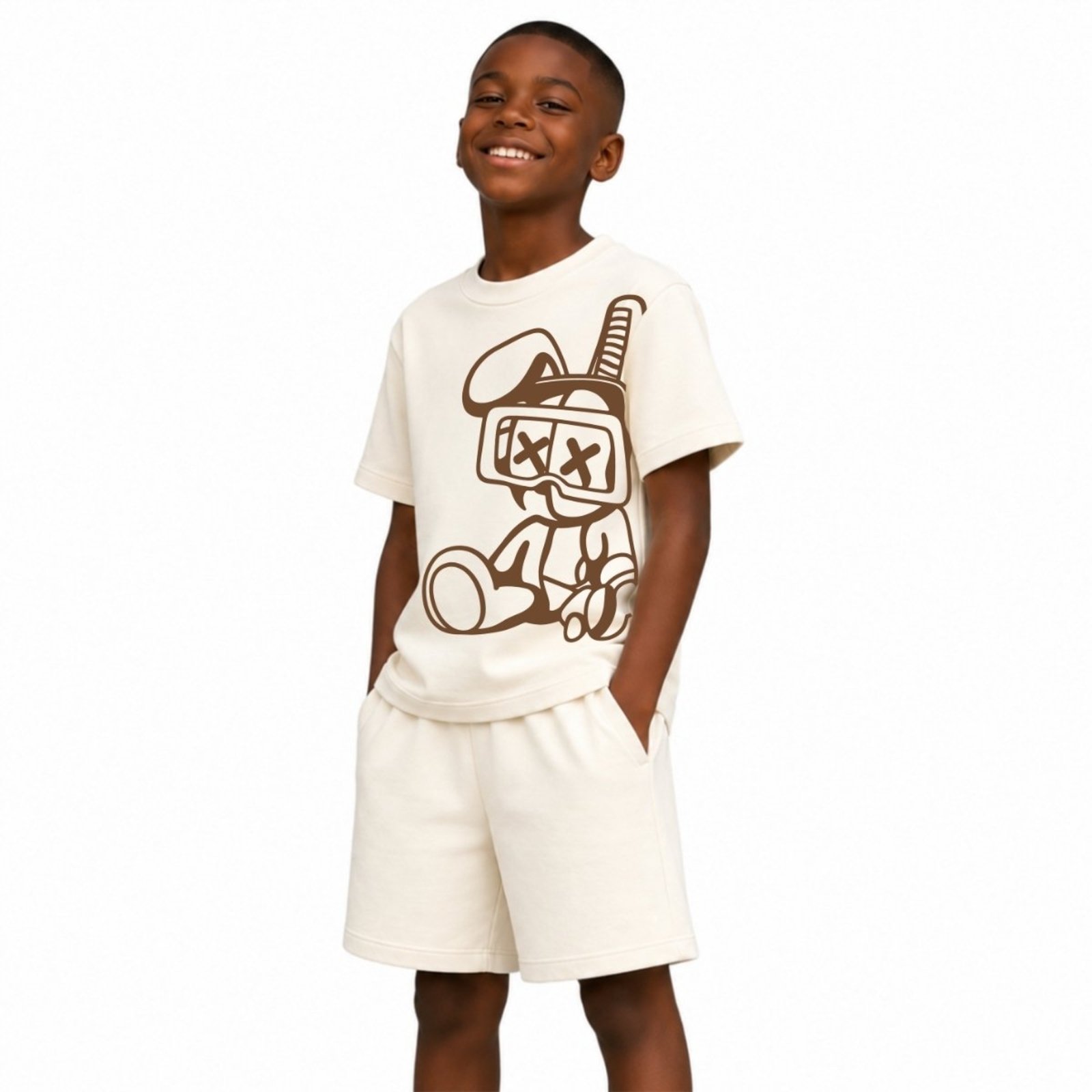 Infantil - Conjunto Camiseta Manga Curta e Bermuda Suedine Estamado Coelho Conforto Diário
