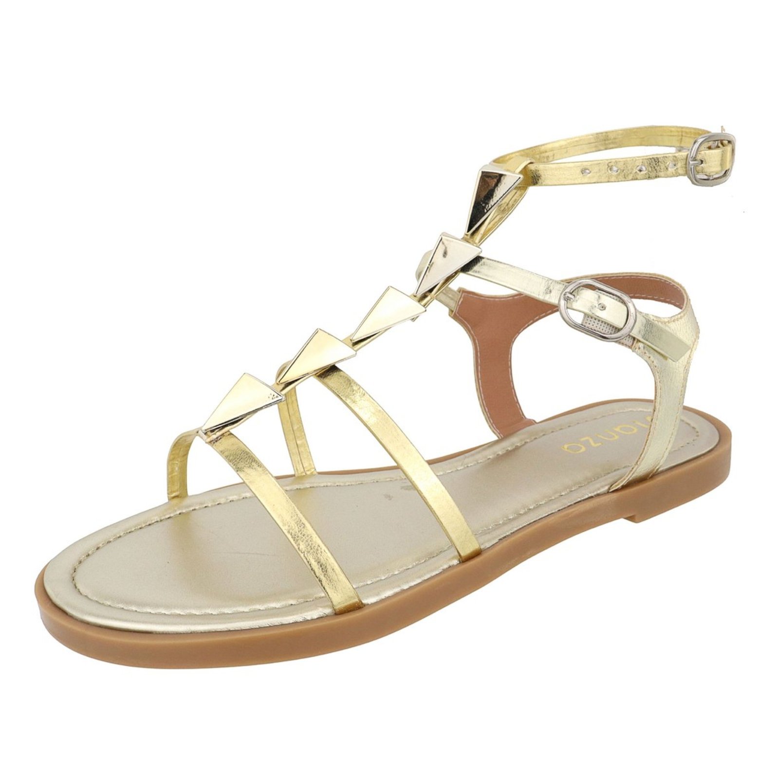 Rasteirinha Sandália Vianza Gladiadora Detalhes Pirâmide Ouro Light
