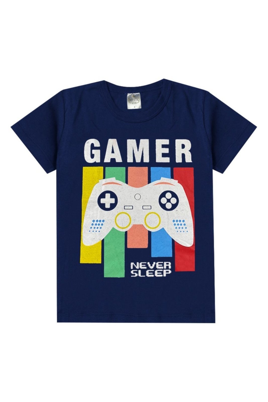 Vista 3 Infantil - Conjunto Verão Masculino Gamer Never Sleep - Marinho Mega Kids unico Mega Kids unico