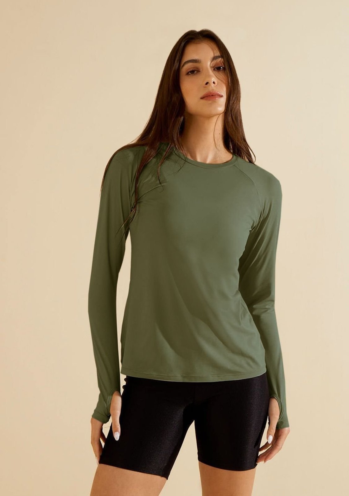 Blusa Morena Rosa Solta Decote Careca Manga Longa Padrão - Verde