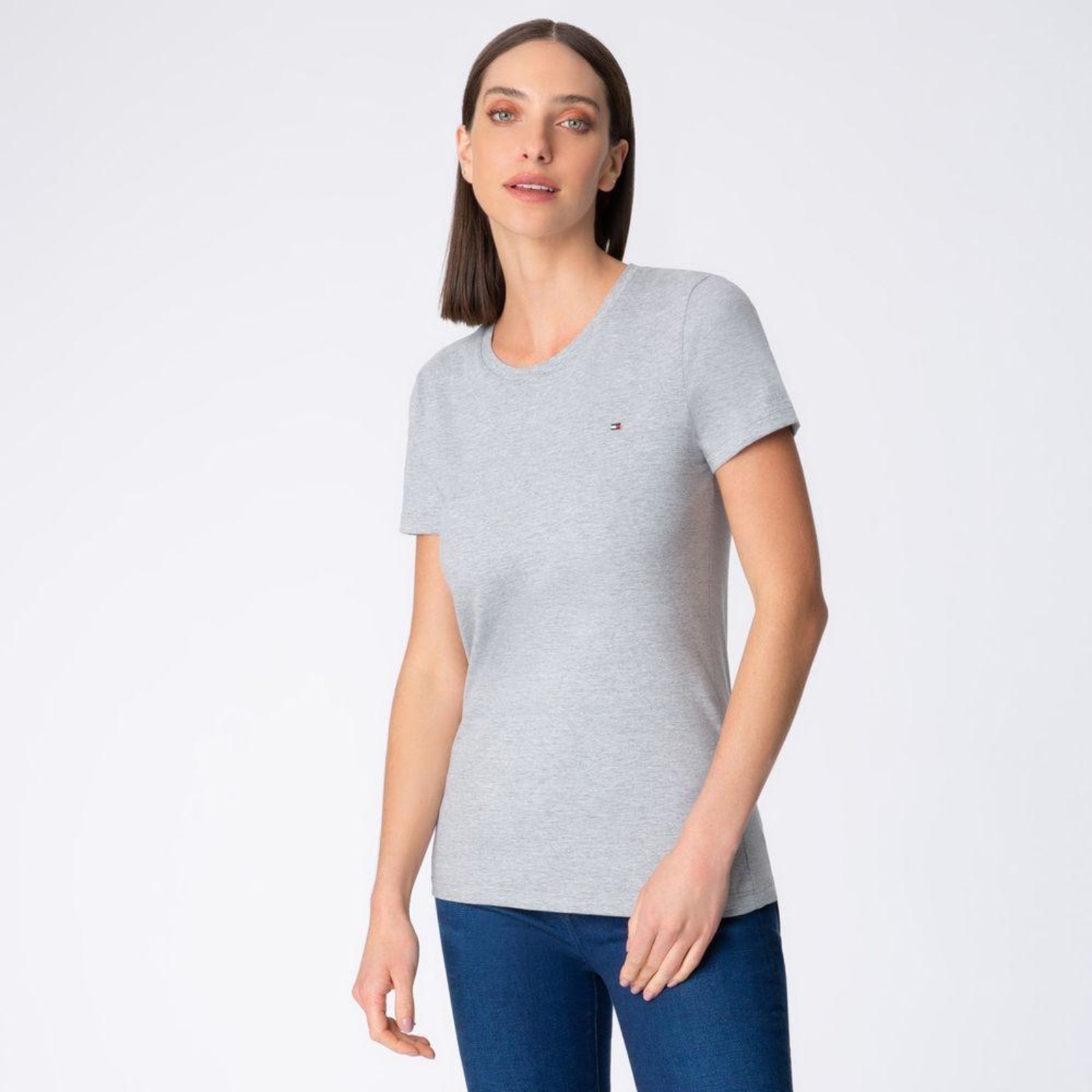 Camiseta Tommy Hilfiger Clássica Gola C Cinza Cinza