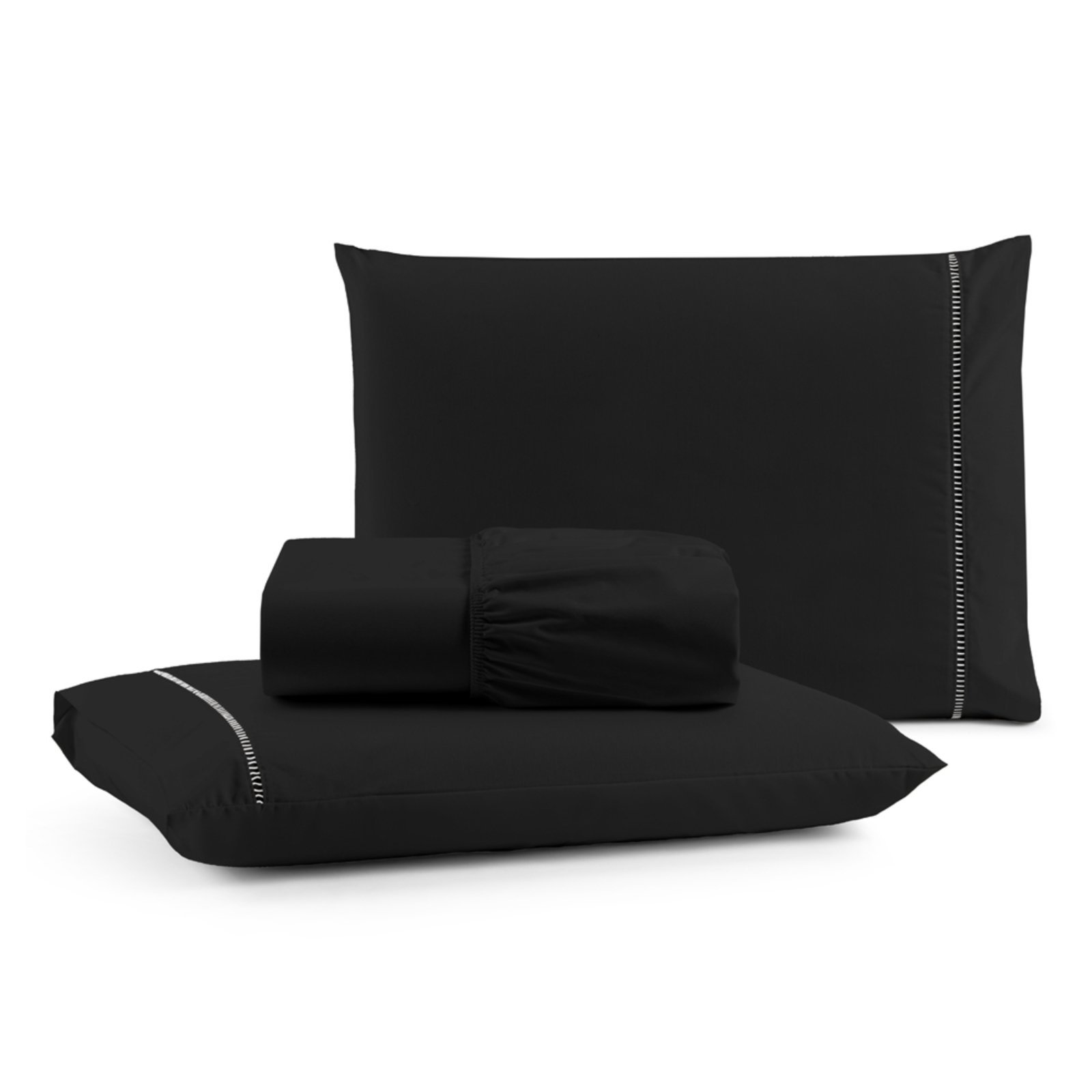 Jogo Cama Lençol Casa Scarpa Bali Queen Percal 180 Fios Algodão Ponto Palito 3 Peças - Preto